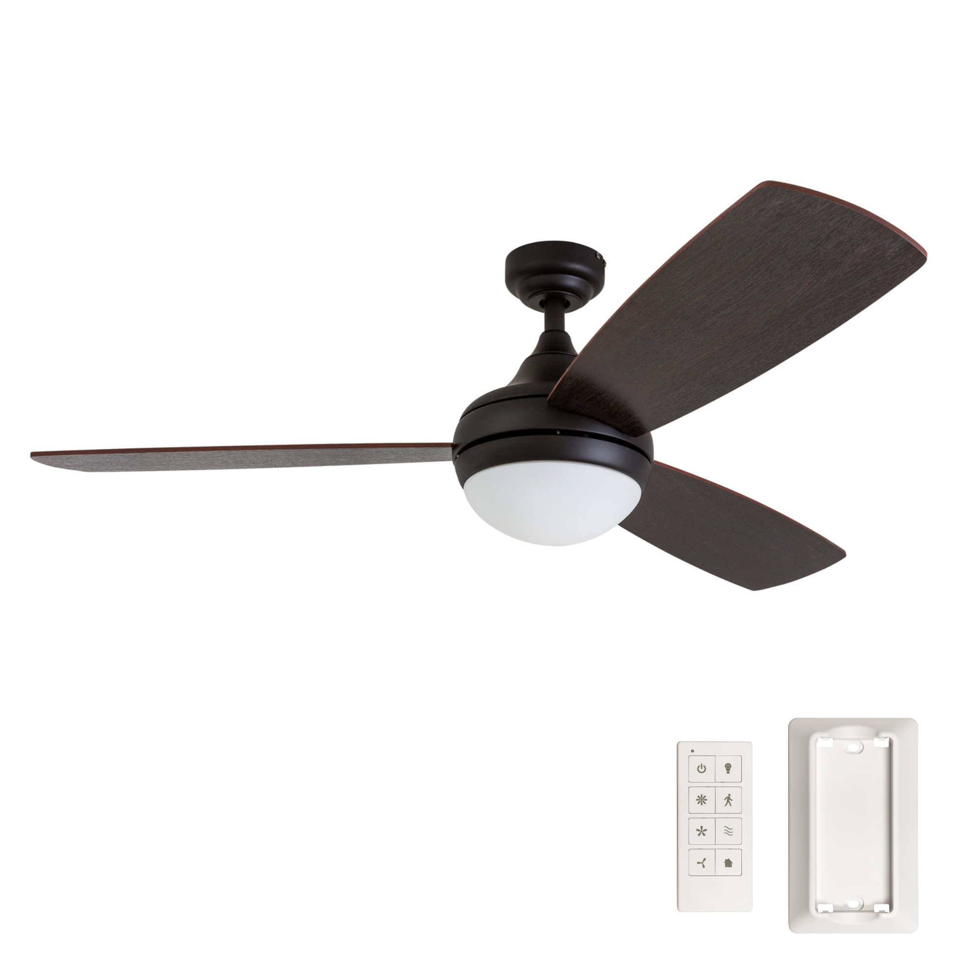 TAUS 52" Low Profile Smart Ceiling Fan With Light And Remote – 3 Blades, Black & Walnut, Voice/App Control