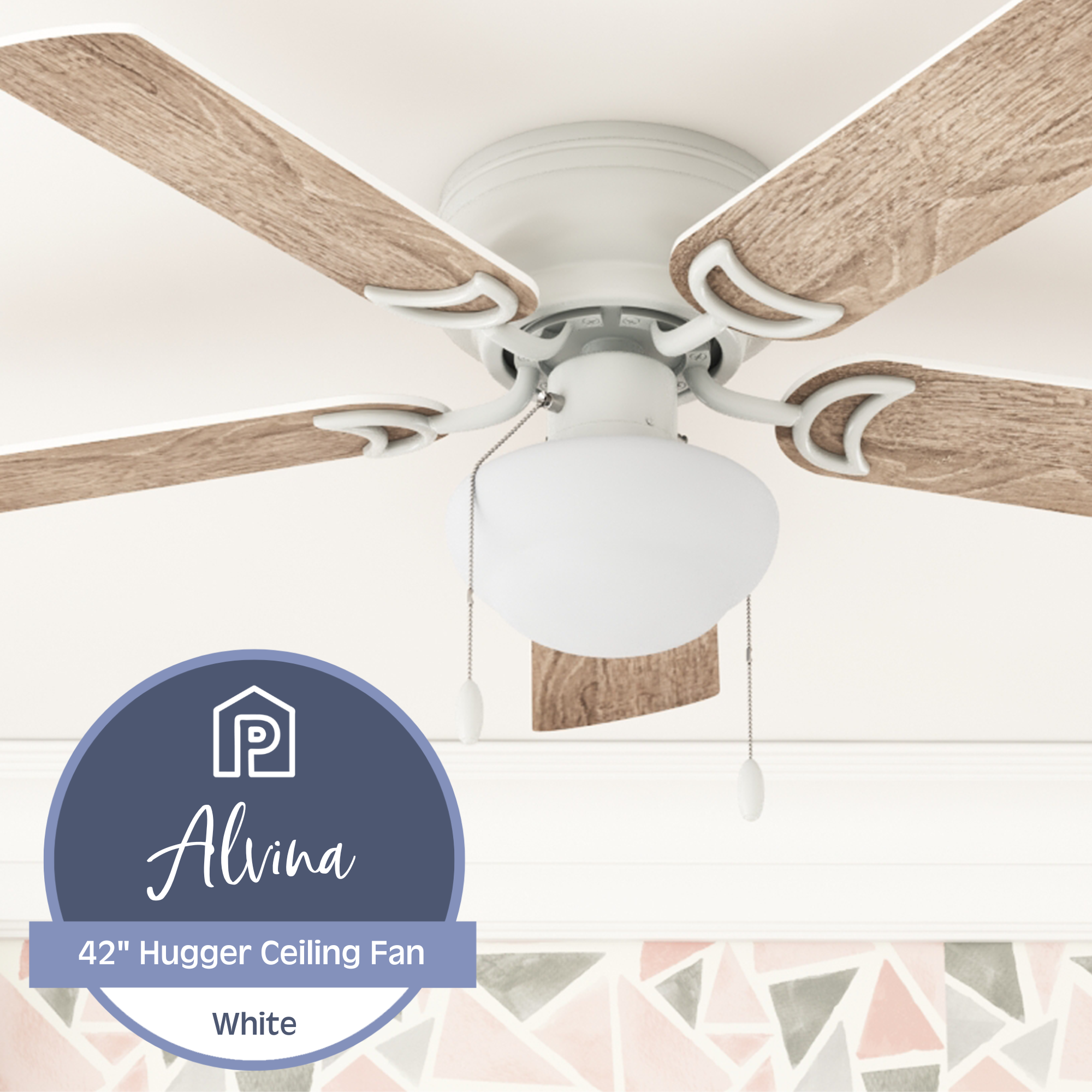 42 Inch Alvina, White, Pull Chain, Ceiling Fan by Prominence Home