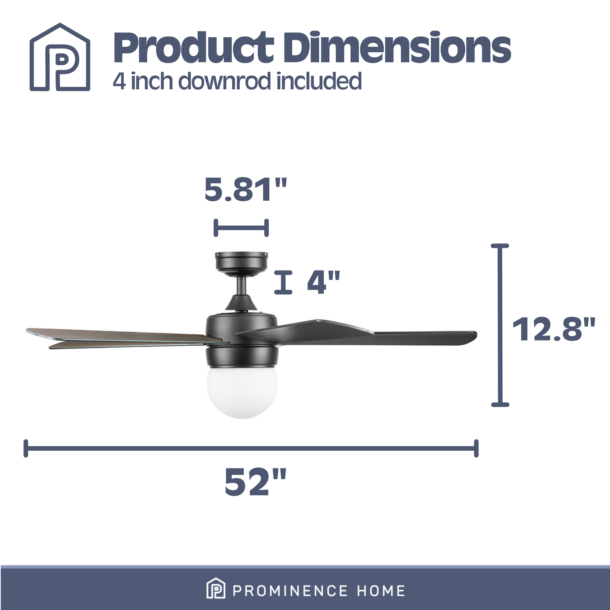 52 Inch Ardrey Kell, Matte Black, Remote Control, Ceiling Fan by Prominence Home