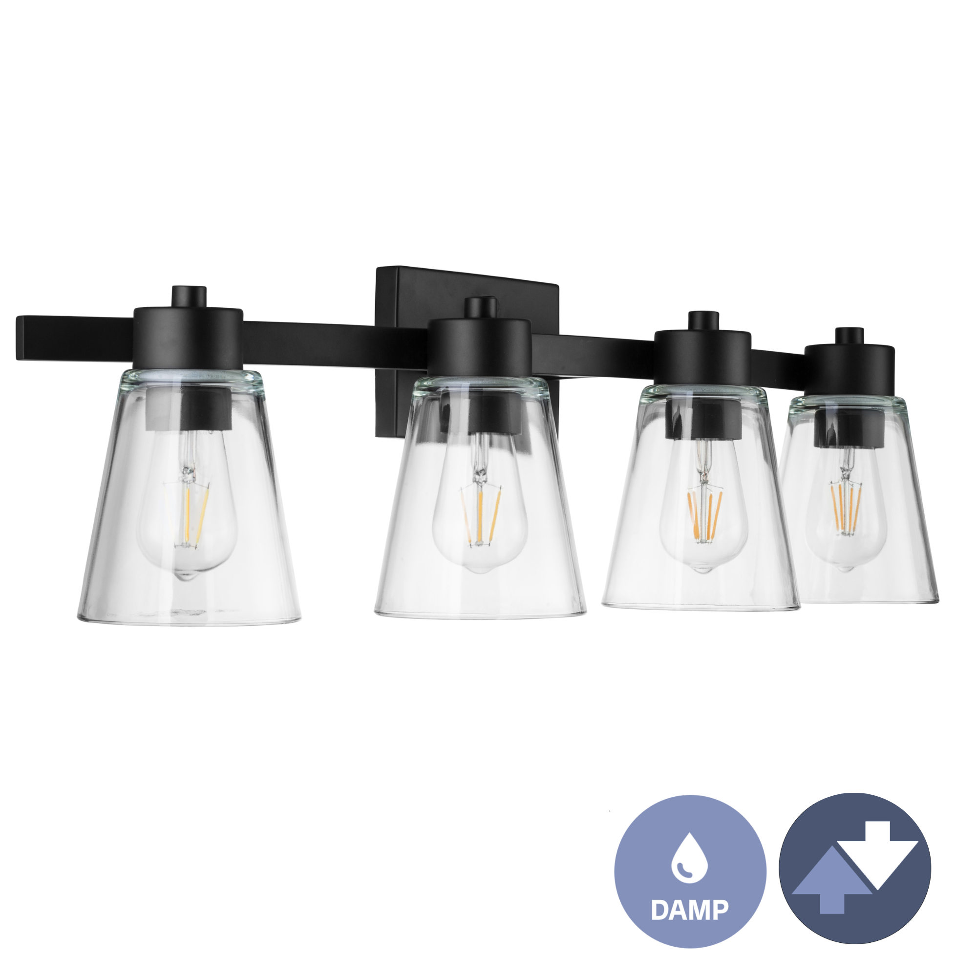 Bathroom Vanity Light, 4-Light Black Bathroom Light Fixtures with