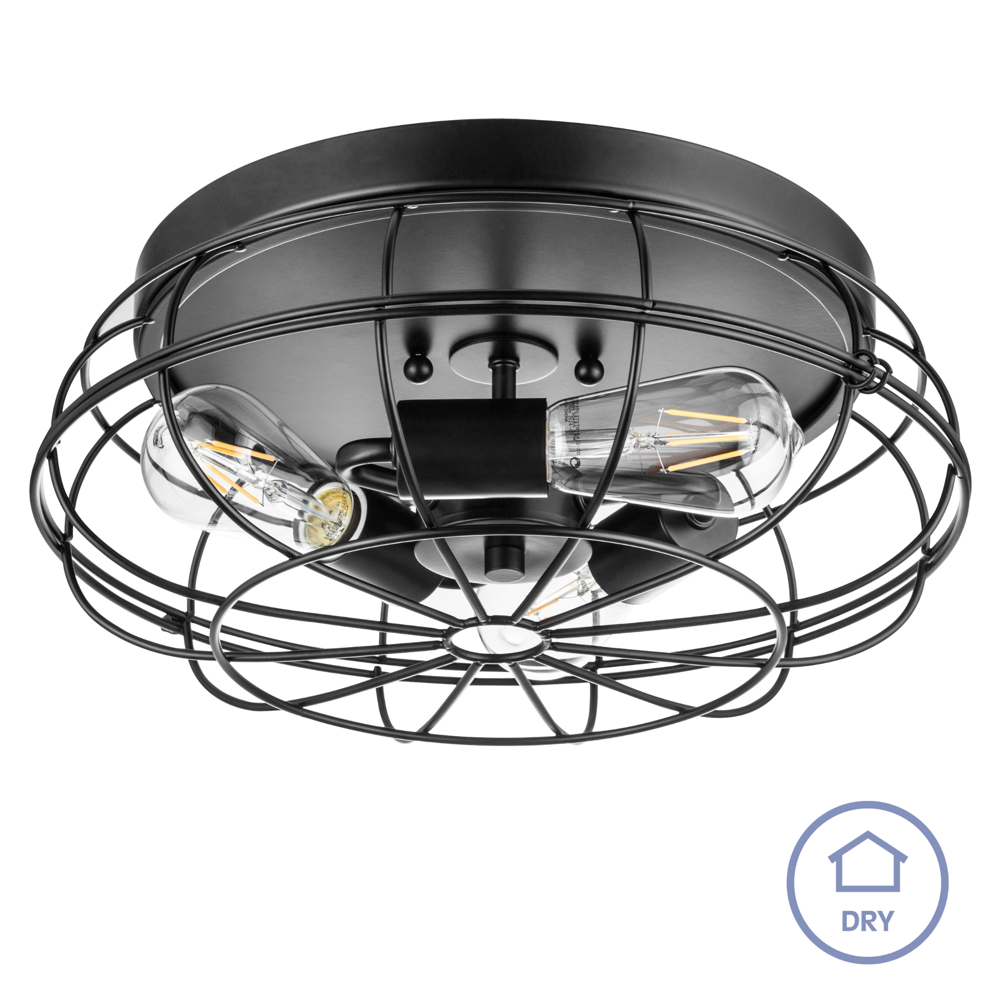 Lincoln Woods, Industrial Flushmount Light Fixture, Wire Cage, Matte Black by Prominence Home