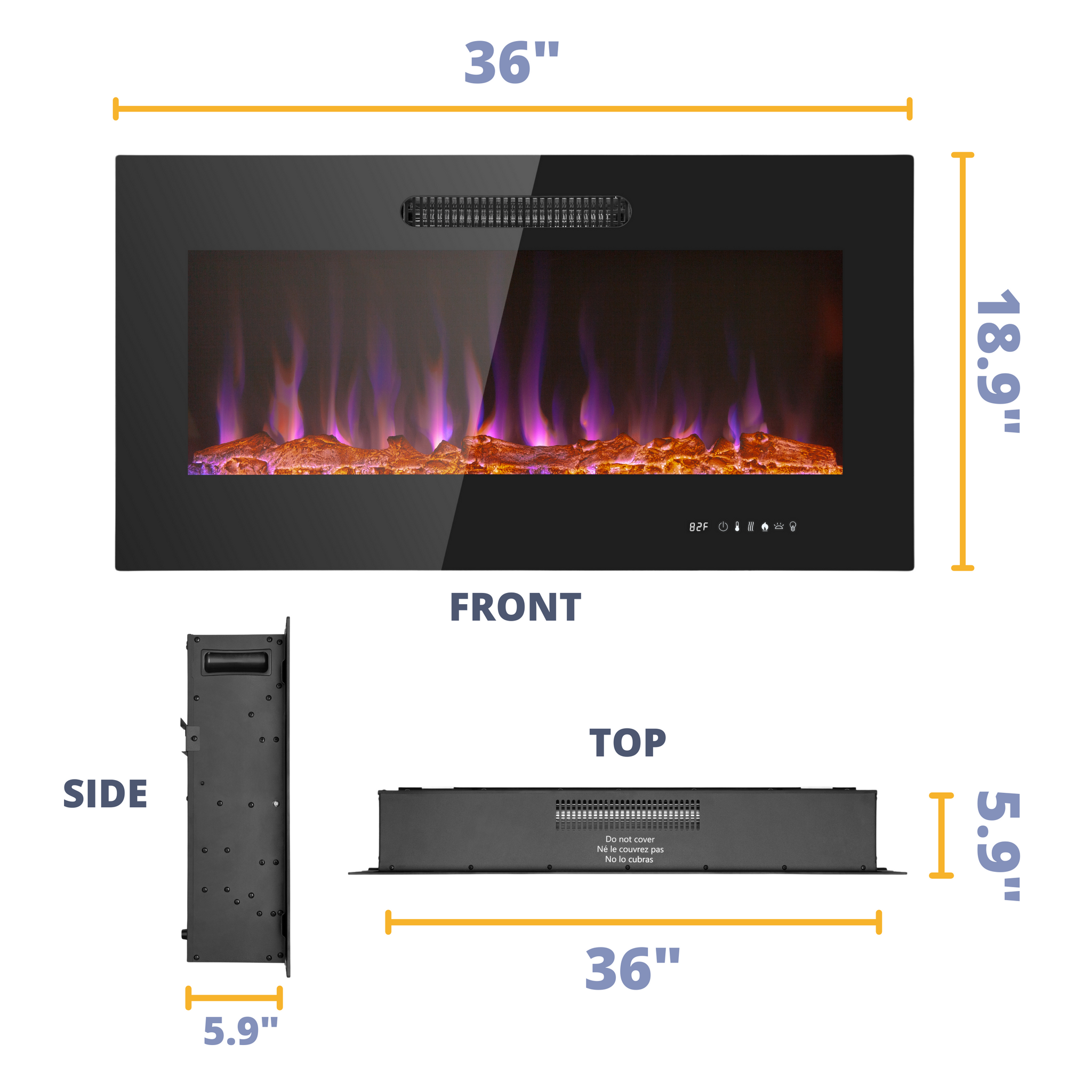 36 Inch LED Slim Design Electric Fireplace Insert and Wall Mounted Fireplace with 1500 Watt Heater, Log & Crystal Ember Options, Adjustable Realistic Flame and Remote Control by Prominence Home