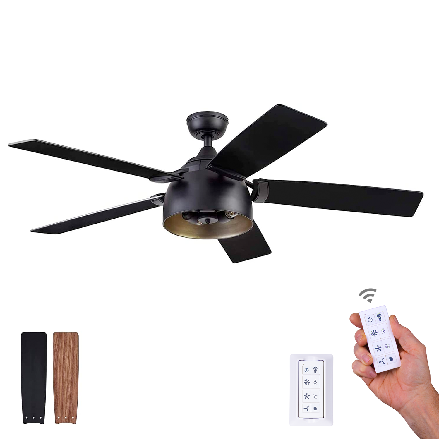 52 Inch Octavia, Matte Black, Remote Control, Ceiling Fan by Prominence Home