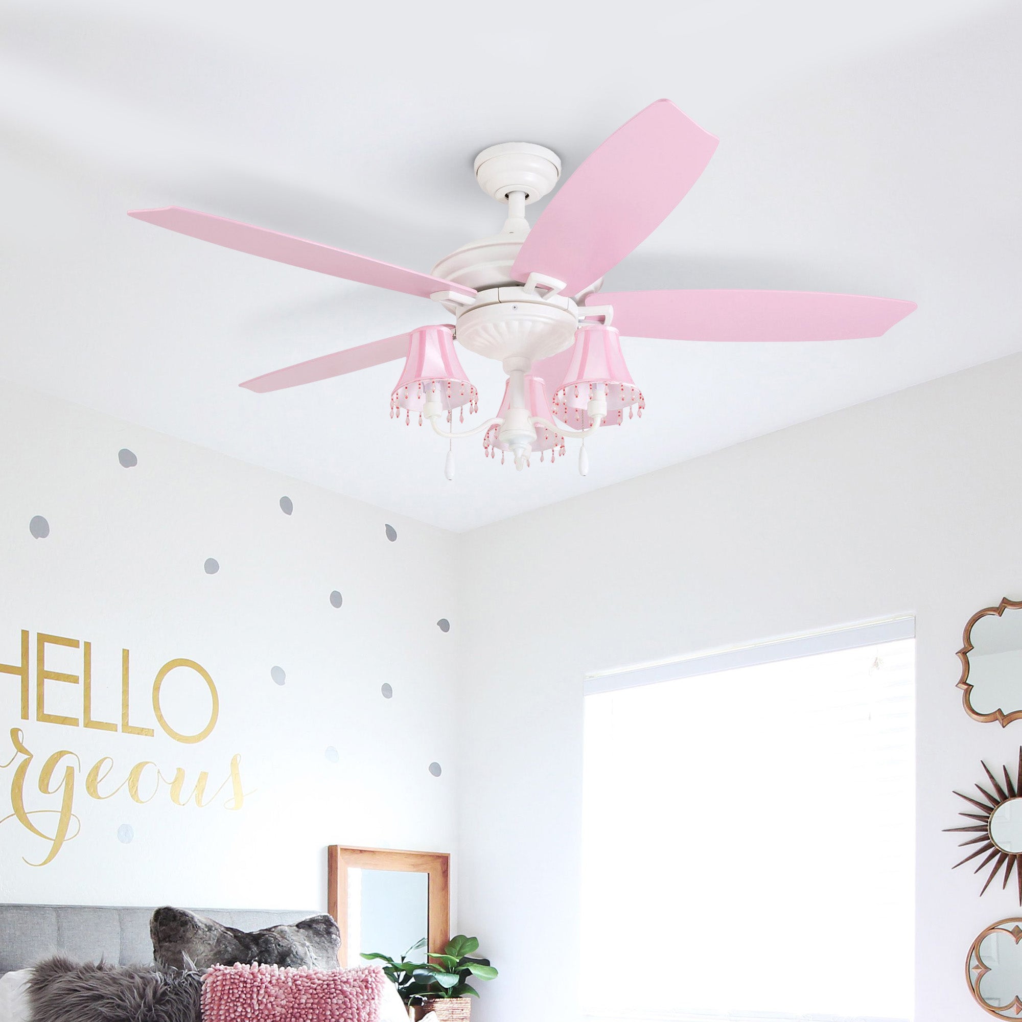 48 Inch Elsa, White / Pink, Pull Chain, Ceiling Fan by Prominence Home