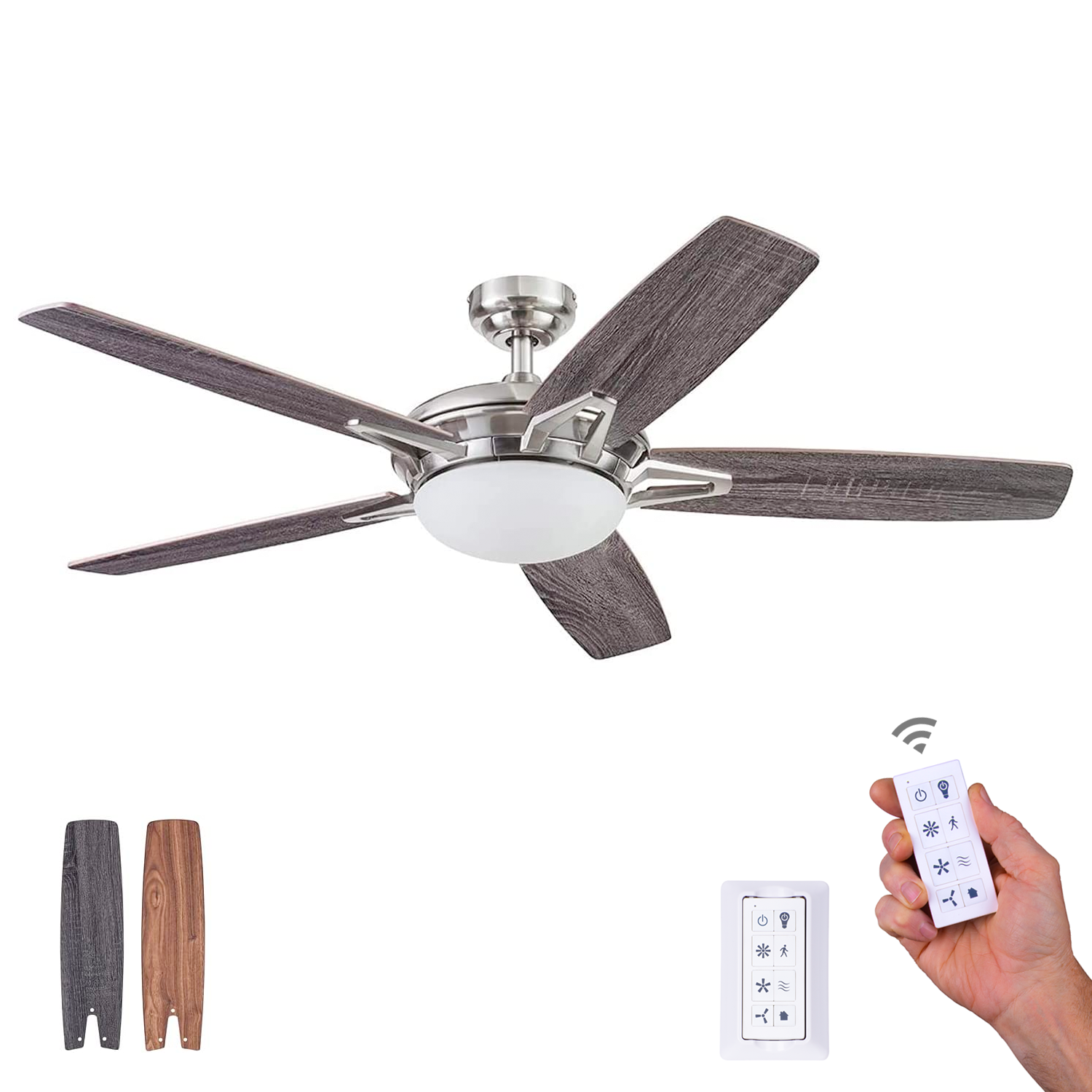 52 Inch Clancy, Brushed Nickel, Remote Control, Ceiling Fan – Prominence  Home