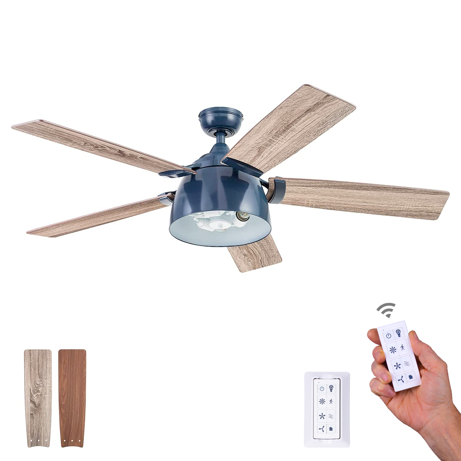 52 Inch Octavia, Sapphire Blue, Remote Control, Ceiling Fan by Prominence Home