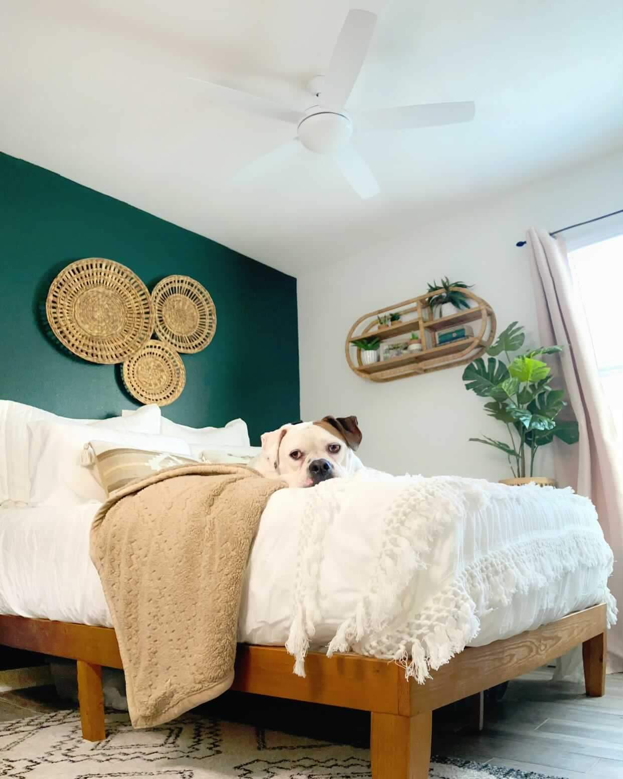 Ashby White Ceiling Fan in boho style bedroom