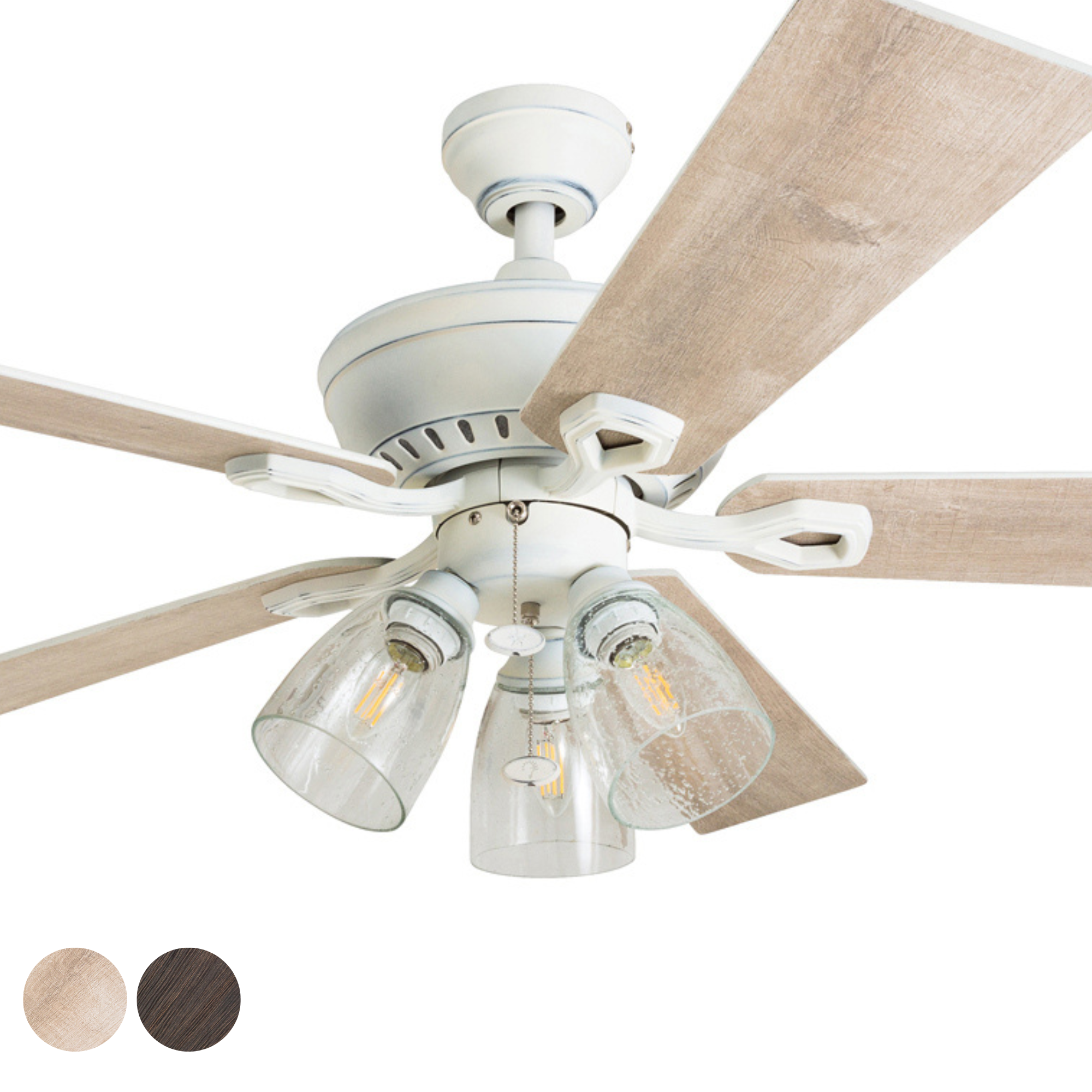 52 Inch Glenmont, Distressed White, Pull Chain, Ceiling Fan by Prominence Home