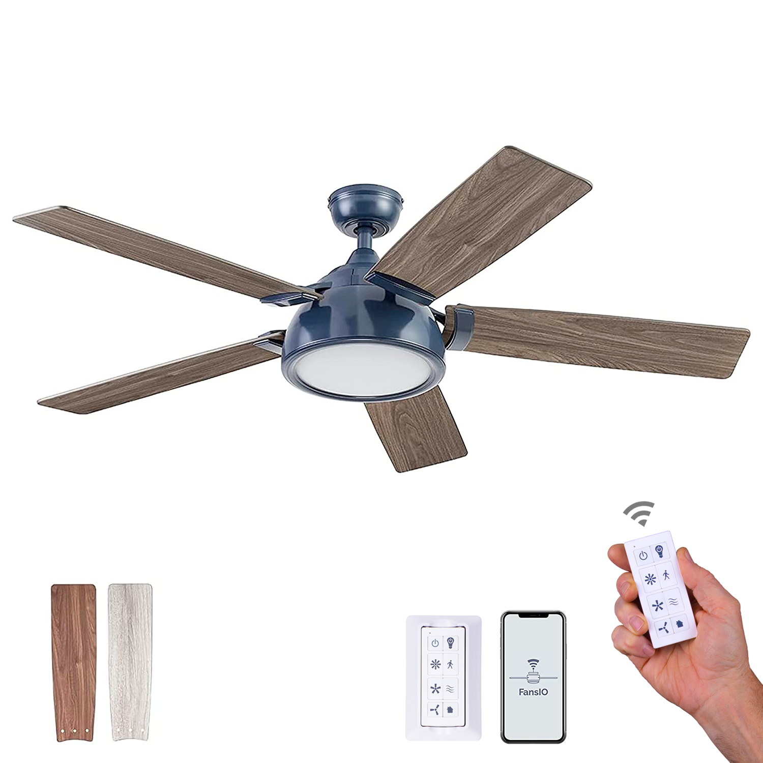 52 Inch Potomac, Sapphire Blue, Remote Control, Smart Ceiling Fan by Prominence Home