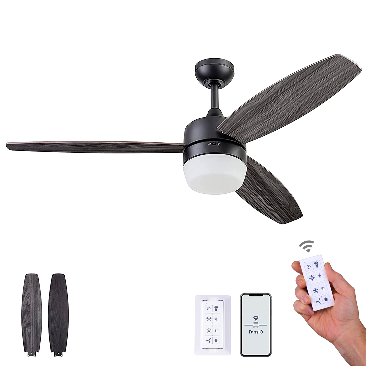 52 Inch Enoki, Matte Black, Remote Control, Smart Ceiling Fan by Prominence Home
