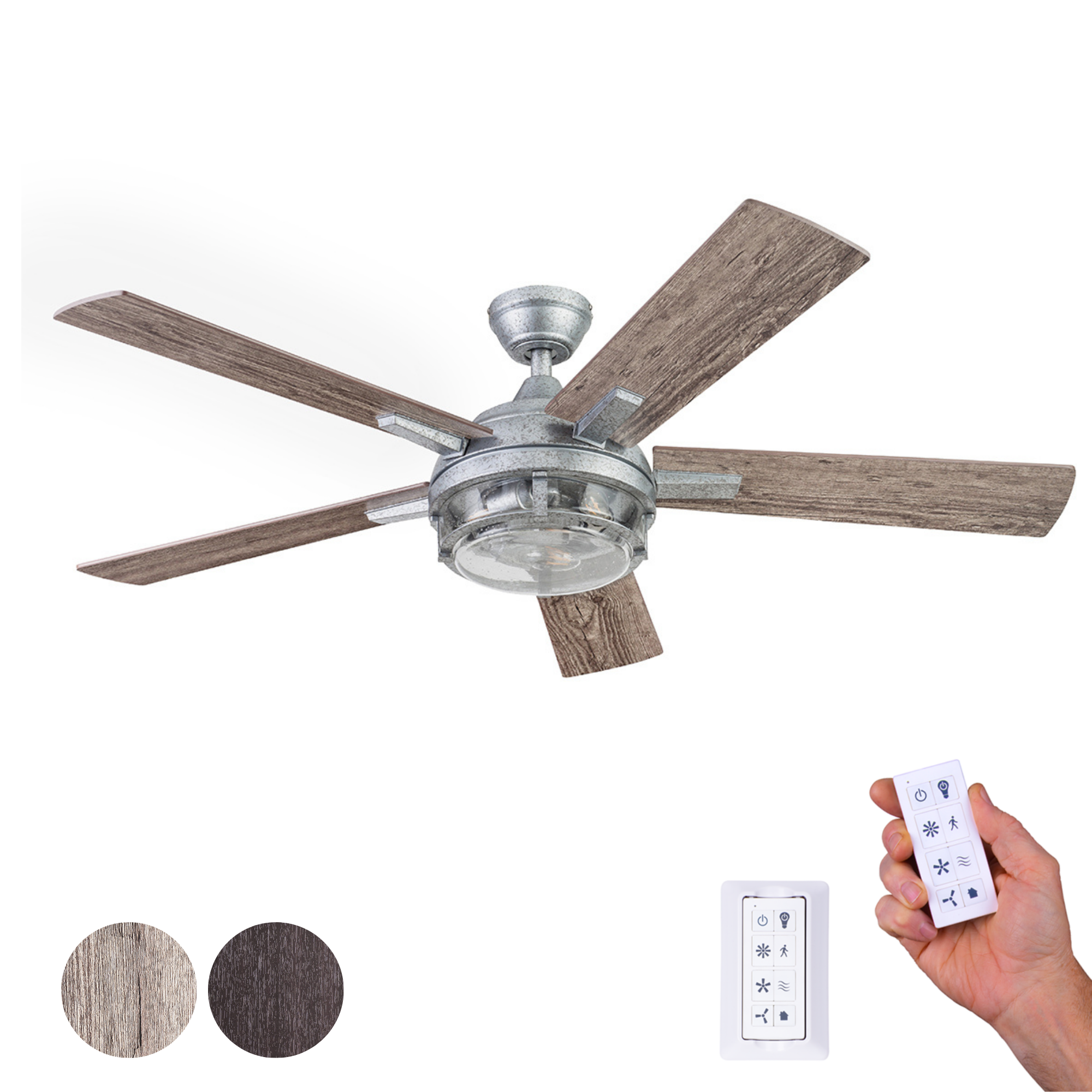 52 Inch Freyr Galvanized Remote Control Indoor Outdoor Ceiling Fan Prominence Home