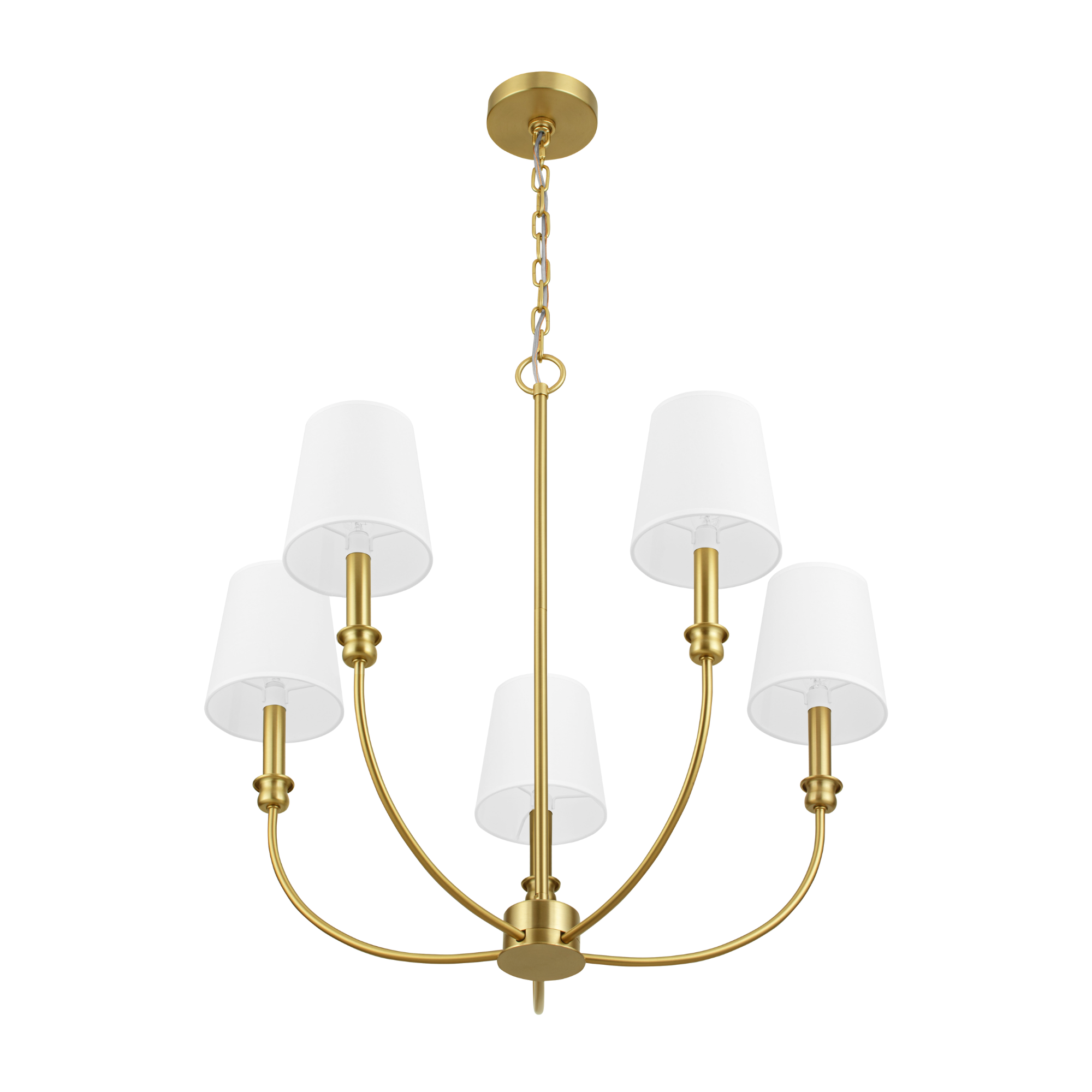 5-Light Billet Chandelier, Brushed Gold, Fabric Shades by Prominence Home