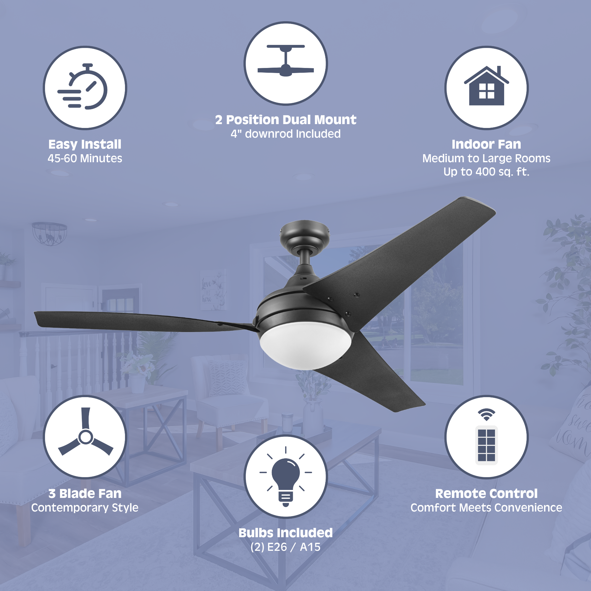 52 Inch Maxon, Dark Bronze, Remote Control, Ceiling Fan by Prominence Home