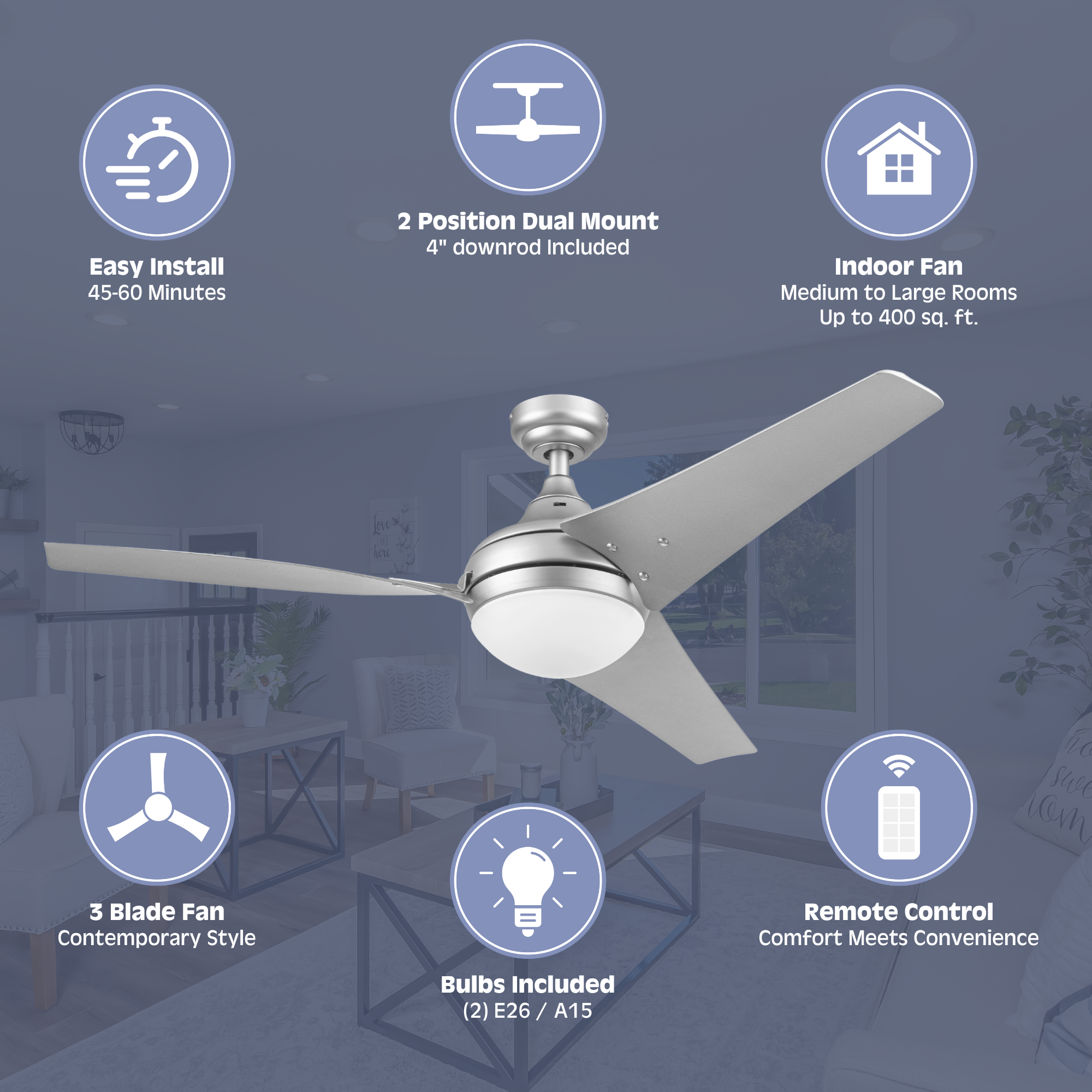 52 Inch Maxon, Matte Nickel, Remote Control, Ceiling Fan by Prominence Home