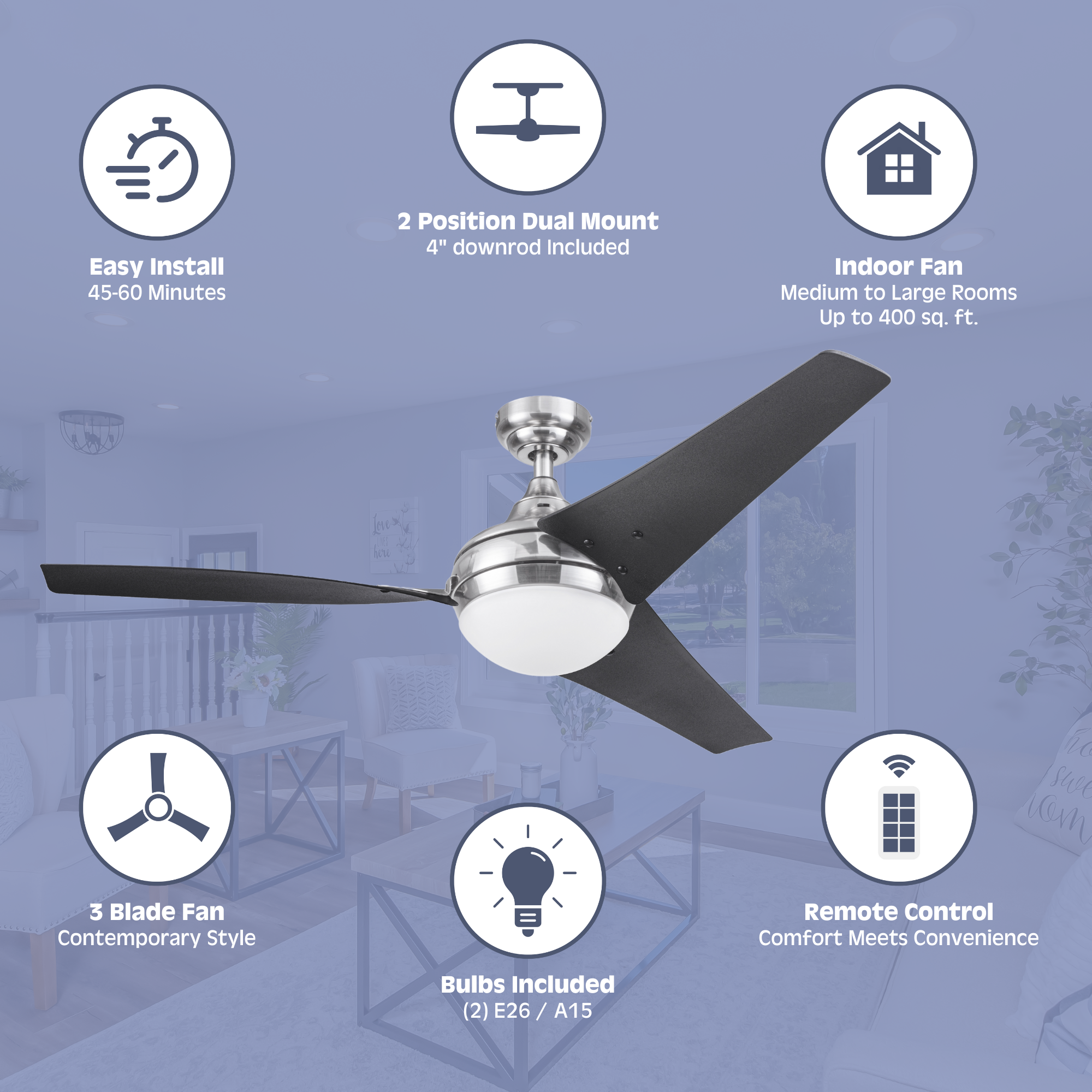 52 Inch Maxon, Satin Nickel, Remote Control, Ceiling Fan – Prominence Home