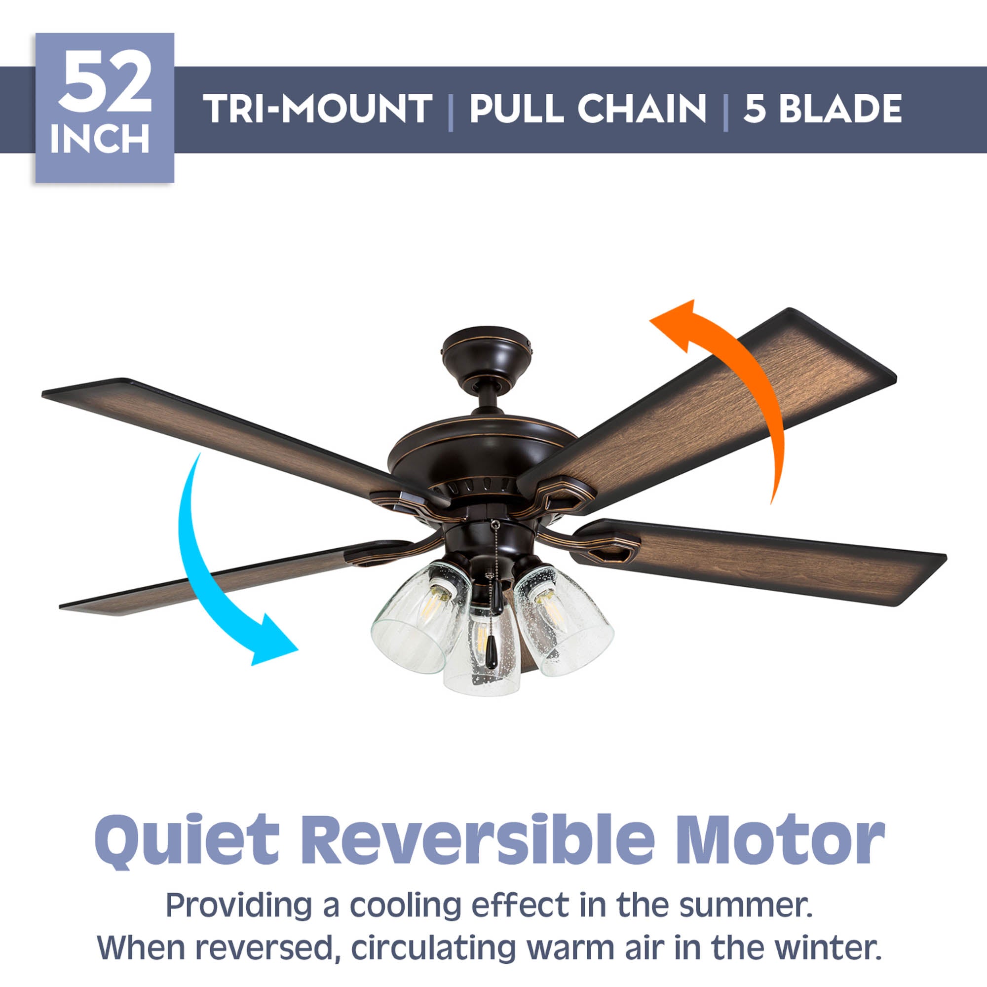 52 Inch Glenmont, Oil Rubbed Bronze, Pull Chain, Ceiling Fan