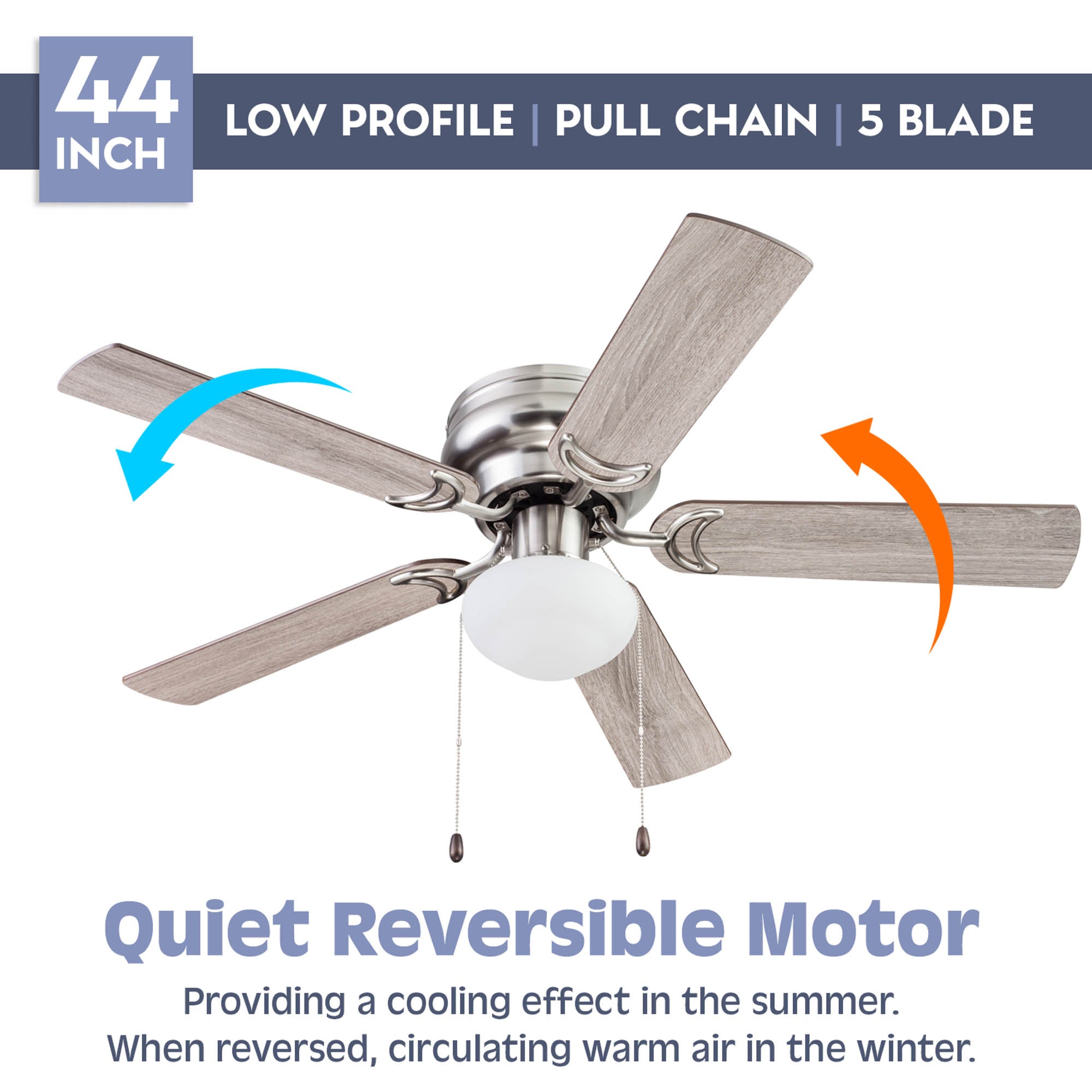 44 Inch Alvina, Satin Nickel, Pull Chain, Ceiling Fan