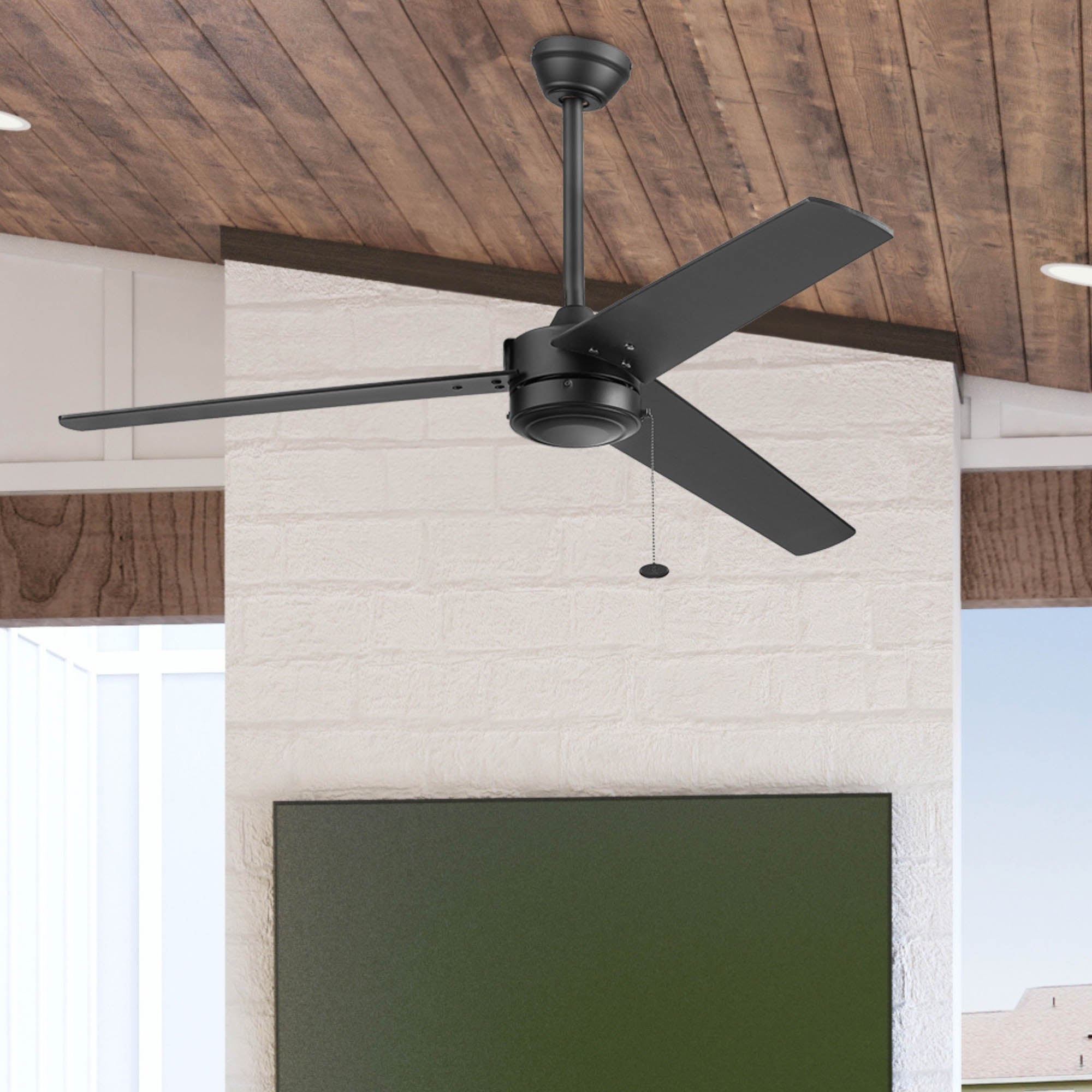 52 Inch Tenant, Matte Black, Pull Chain, Indoor/Outdoor Ceiling Fan