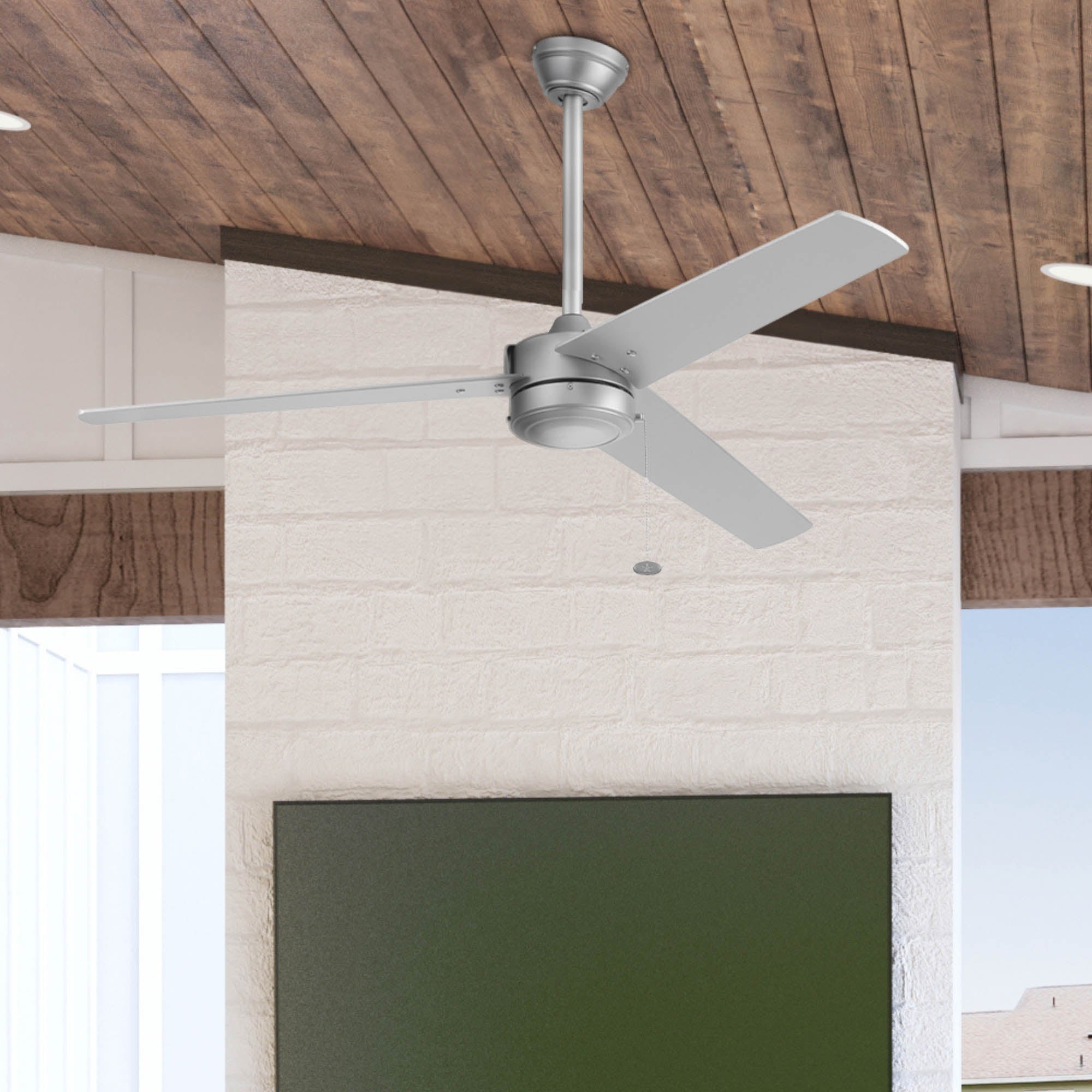 52 Inch Tenant, Matte Nickel, Pull Chain, Indoor/Outdoor Ceiling Fan