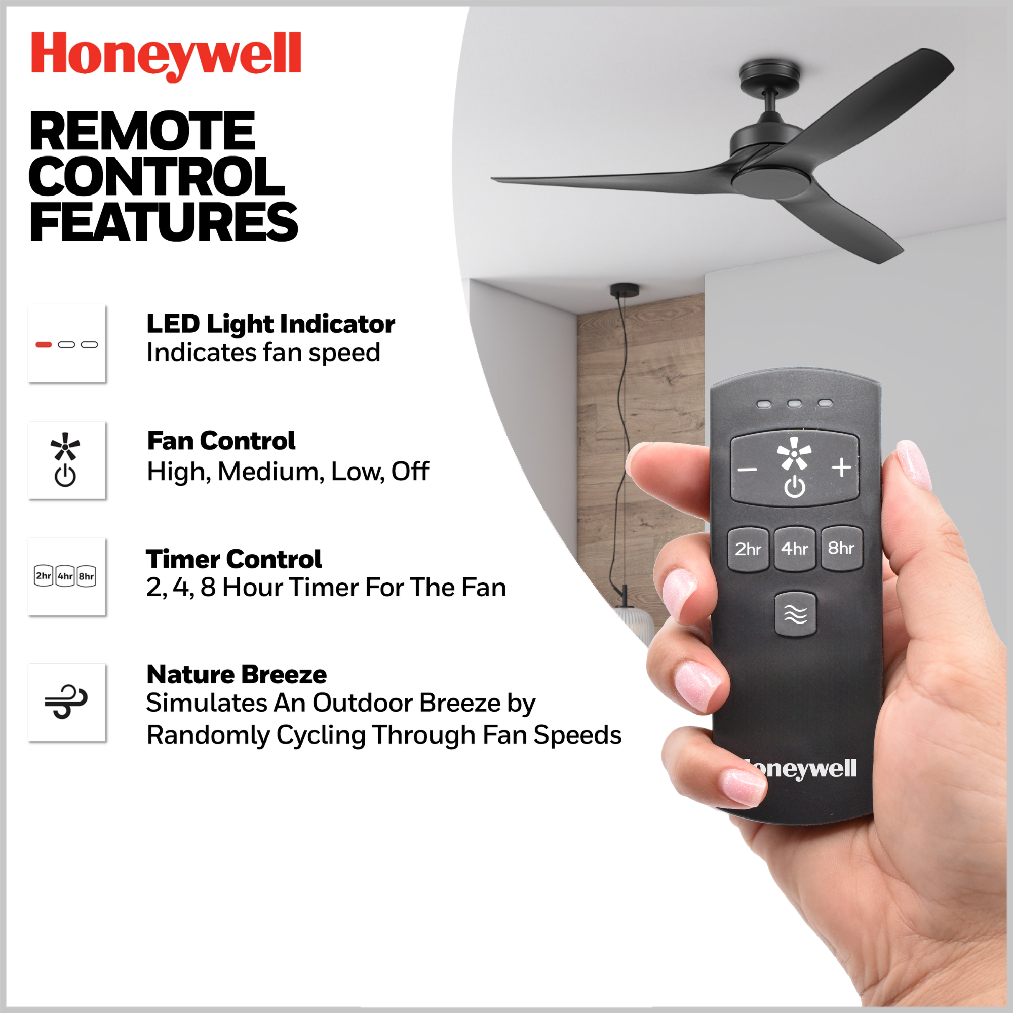 52 Inch Honeywell Lynton Matte Black Color Changing LED Ceiling Fan with No Light and Remote