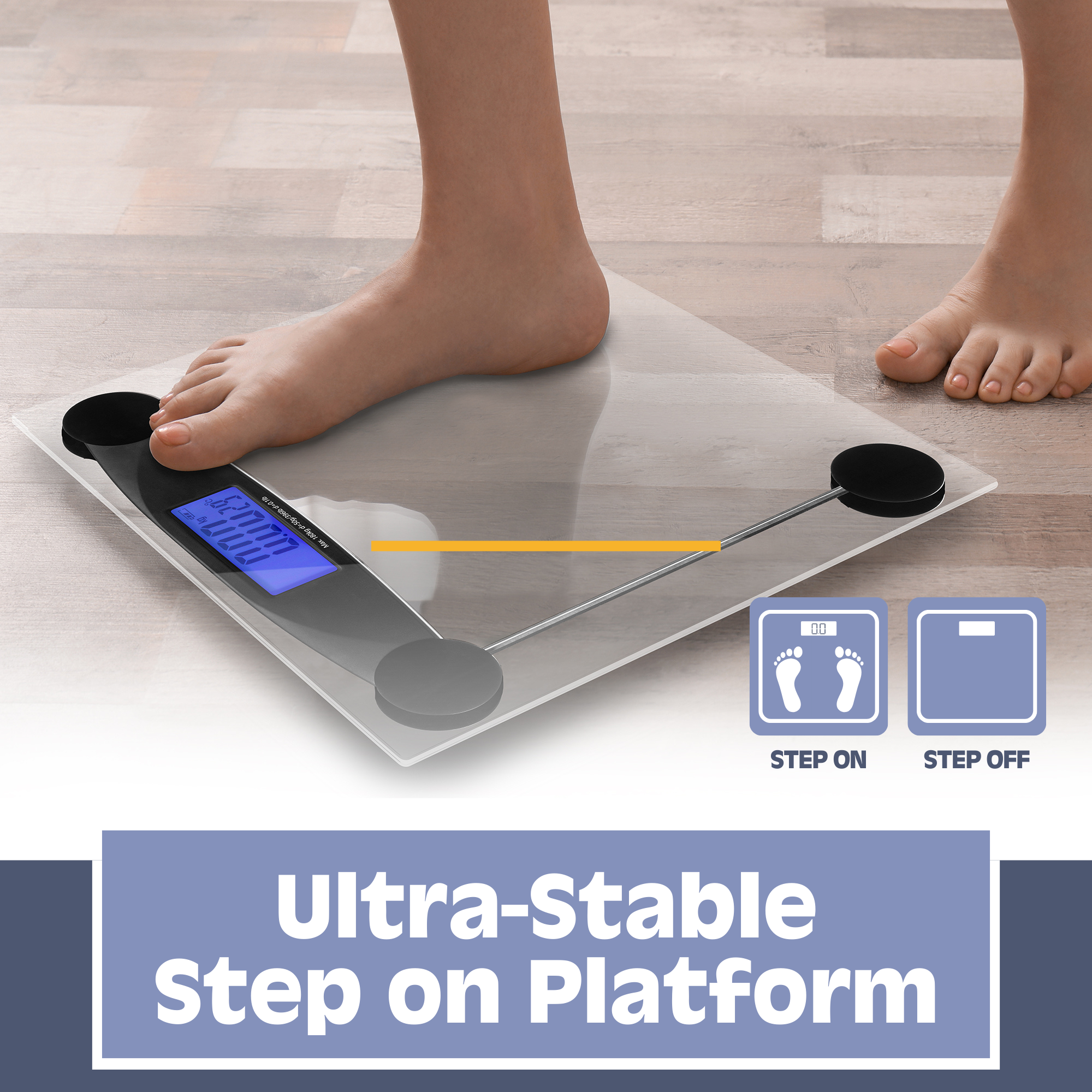 Digital Bathroom Scale for Body Weight, Auto Step-On Design, Ultra Thin, Clear Glass by Prominence Home