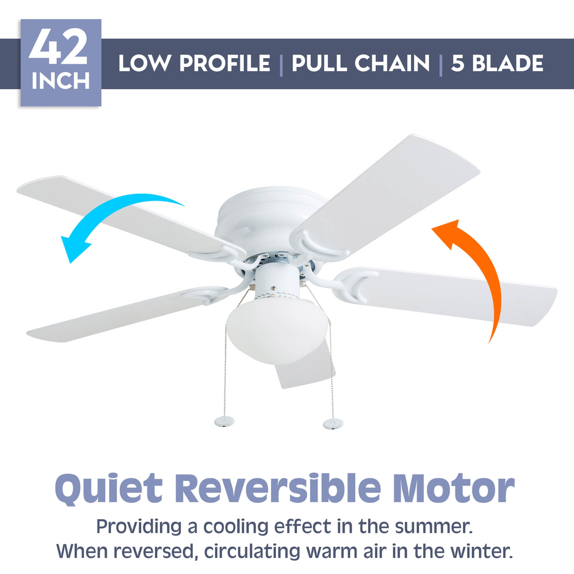 42 Inch Alvina, White, Pull Chain, Ceiling Fan