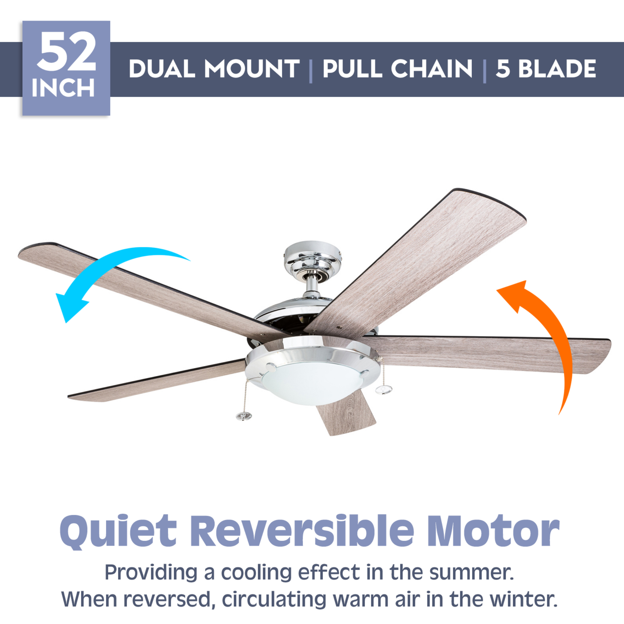 52 Inch Bolivar, Chrome, Pull Chain, Ceiling Fan by Prominence Home