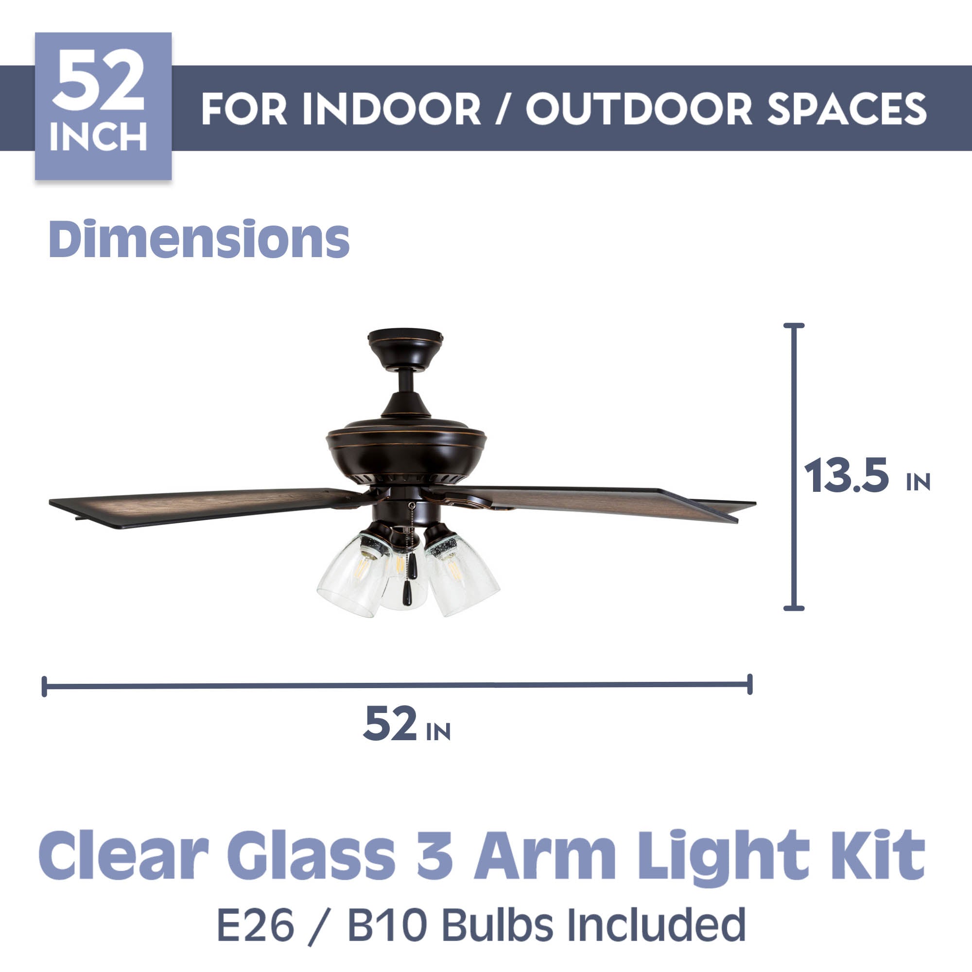 52 Inch Glenmont, Oil Rubbed Bronze, Pull Chain, Ceiling Fan