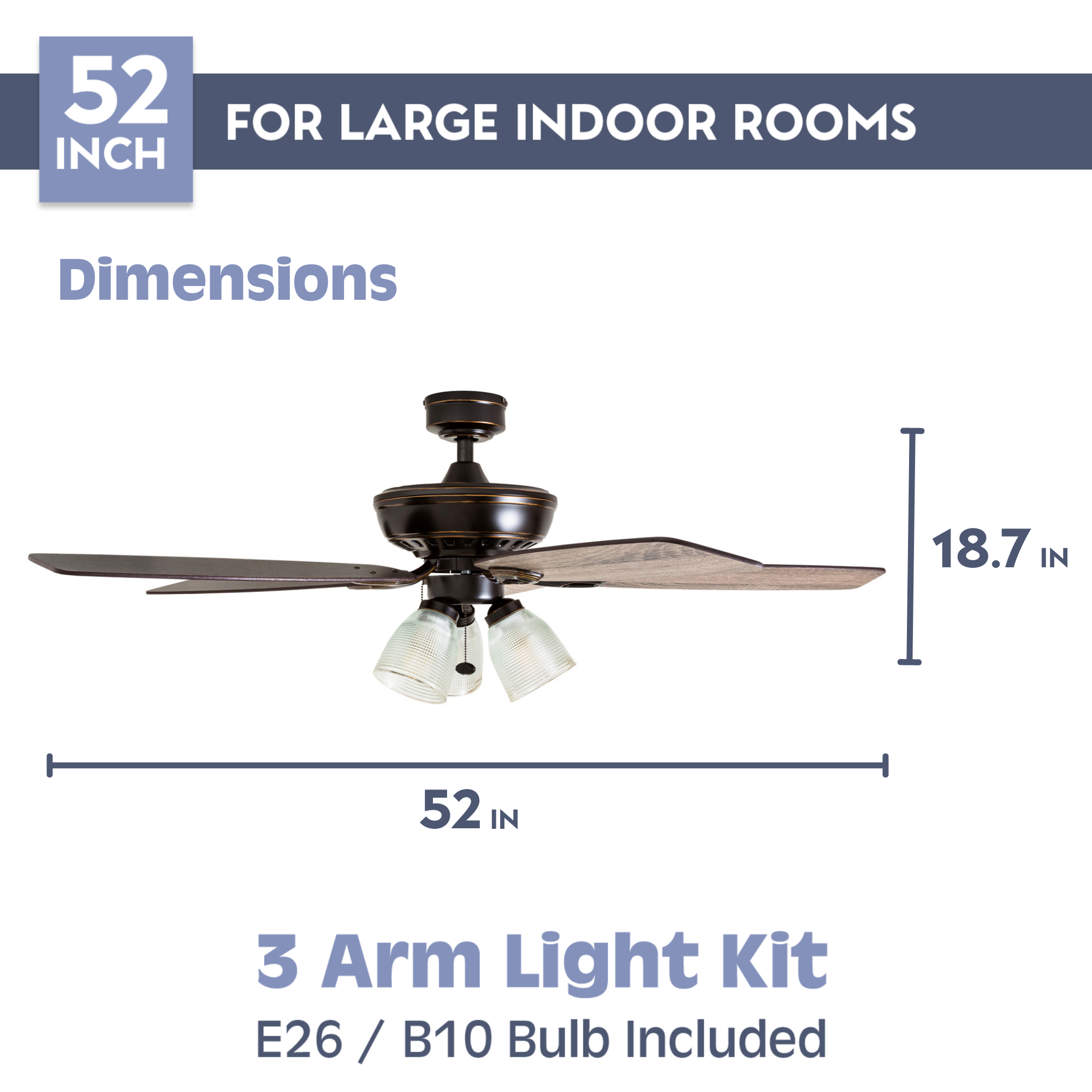 52 Inch Marston, Oil Rubbed Bronze, Pull Chain, Ceiling Fan by Prominence Home