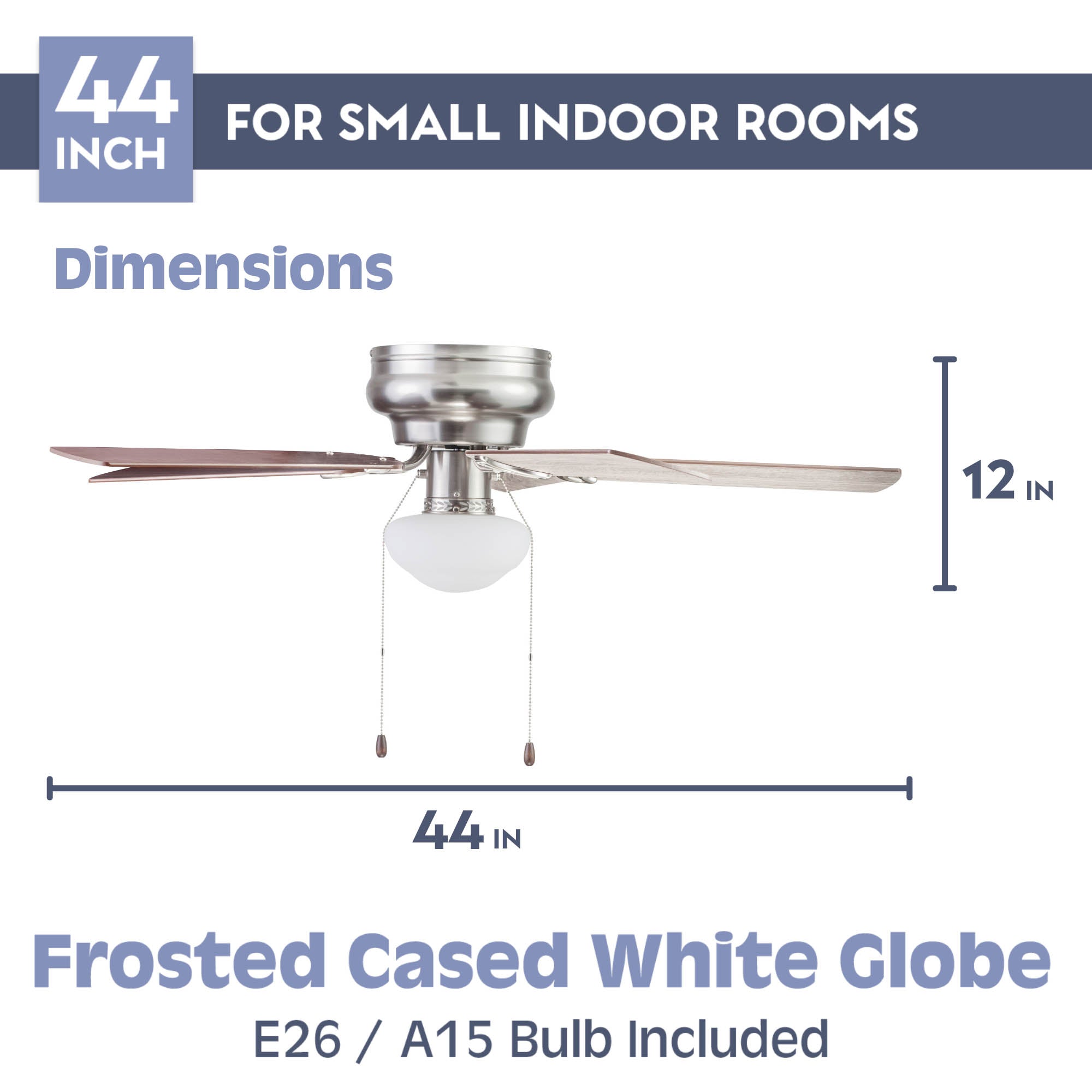 44 Inch Alvina, Satin Nickel, Pull Chain, Ceiling Fan