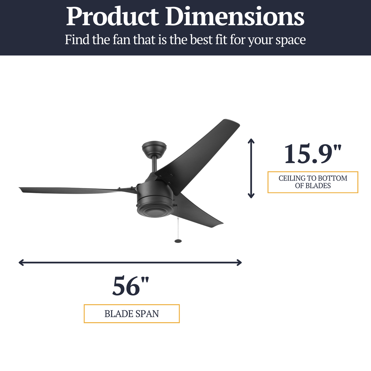 56 Inch Talib, Matte Black, Pull Chain, Indoor/Outdoor Ceiling Fan ...