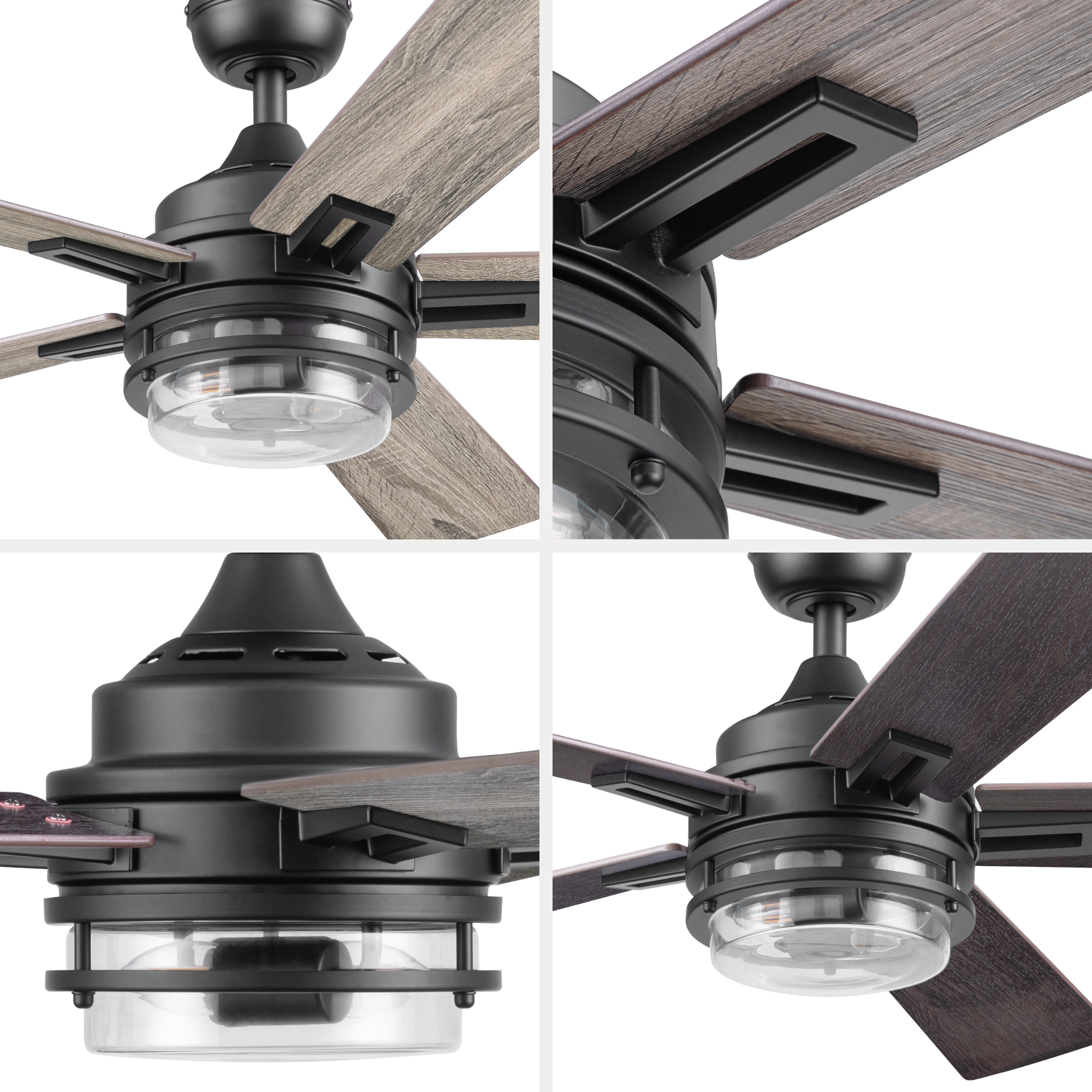 52 Inch Honeywell Myers Park Matte Black Ceiling Fan with Light and Remote