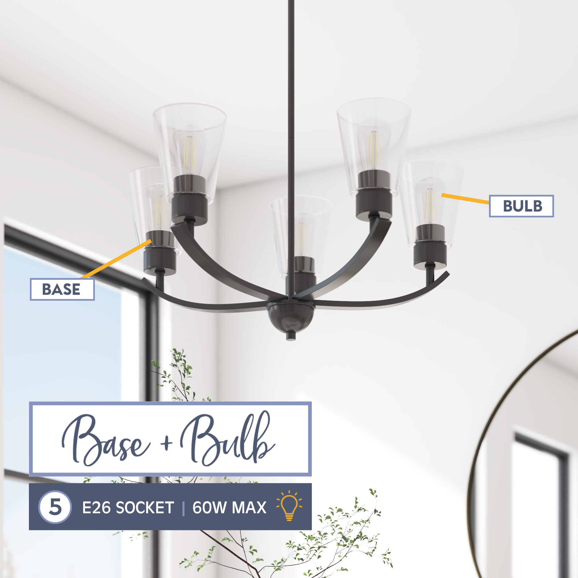 5-Light Fairendale Chandelier, Matte Black, Clear Glass