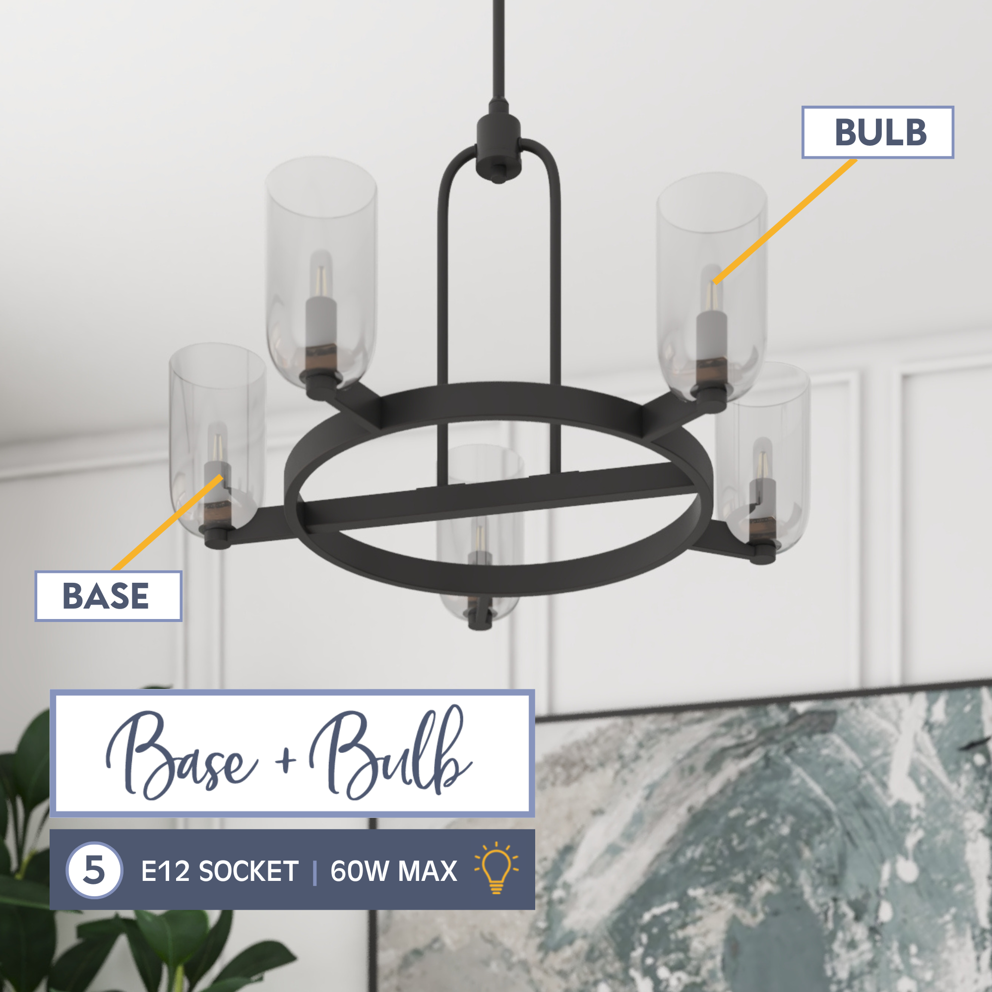 5-Light Hansley Chandelier, Matte Black, Clear Glass