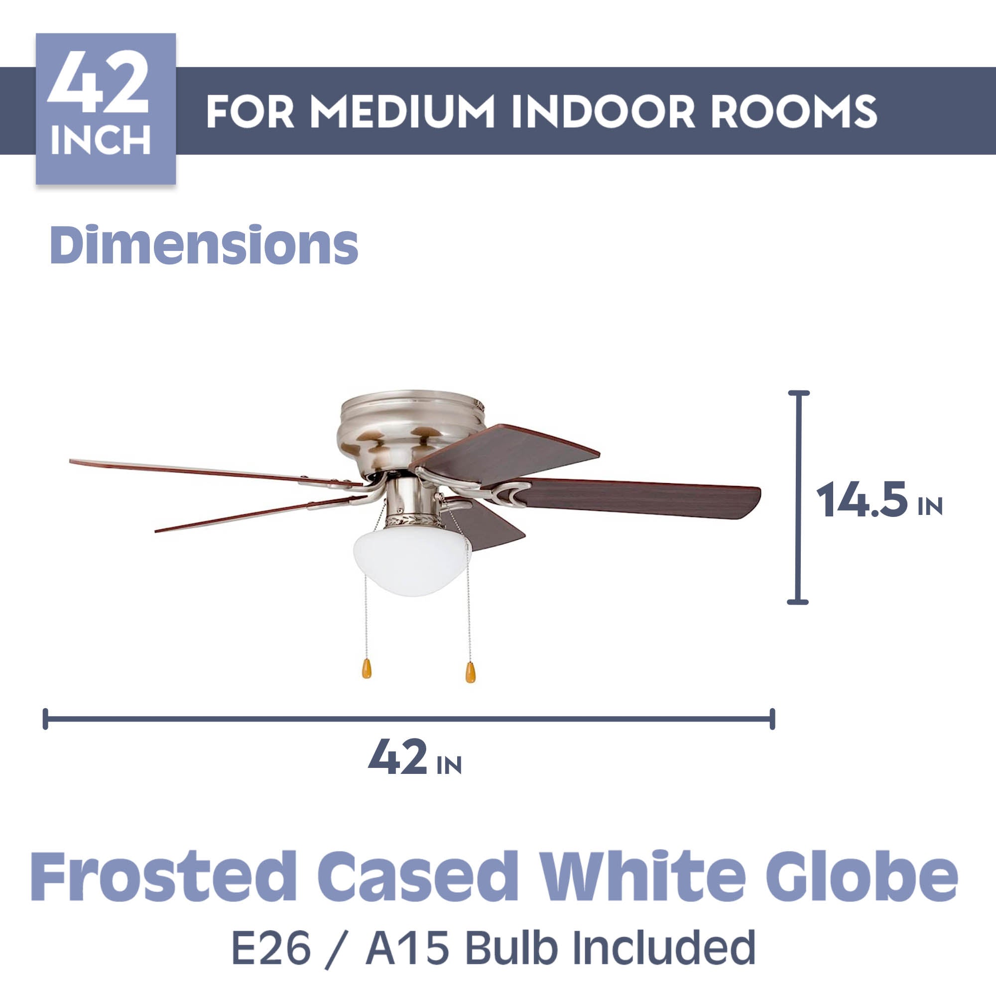 42 Inch Alvina, Satin Nickel, Pull Chain, Ceiling Fan