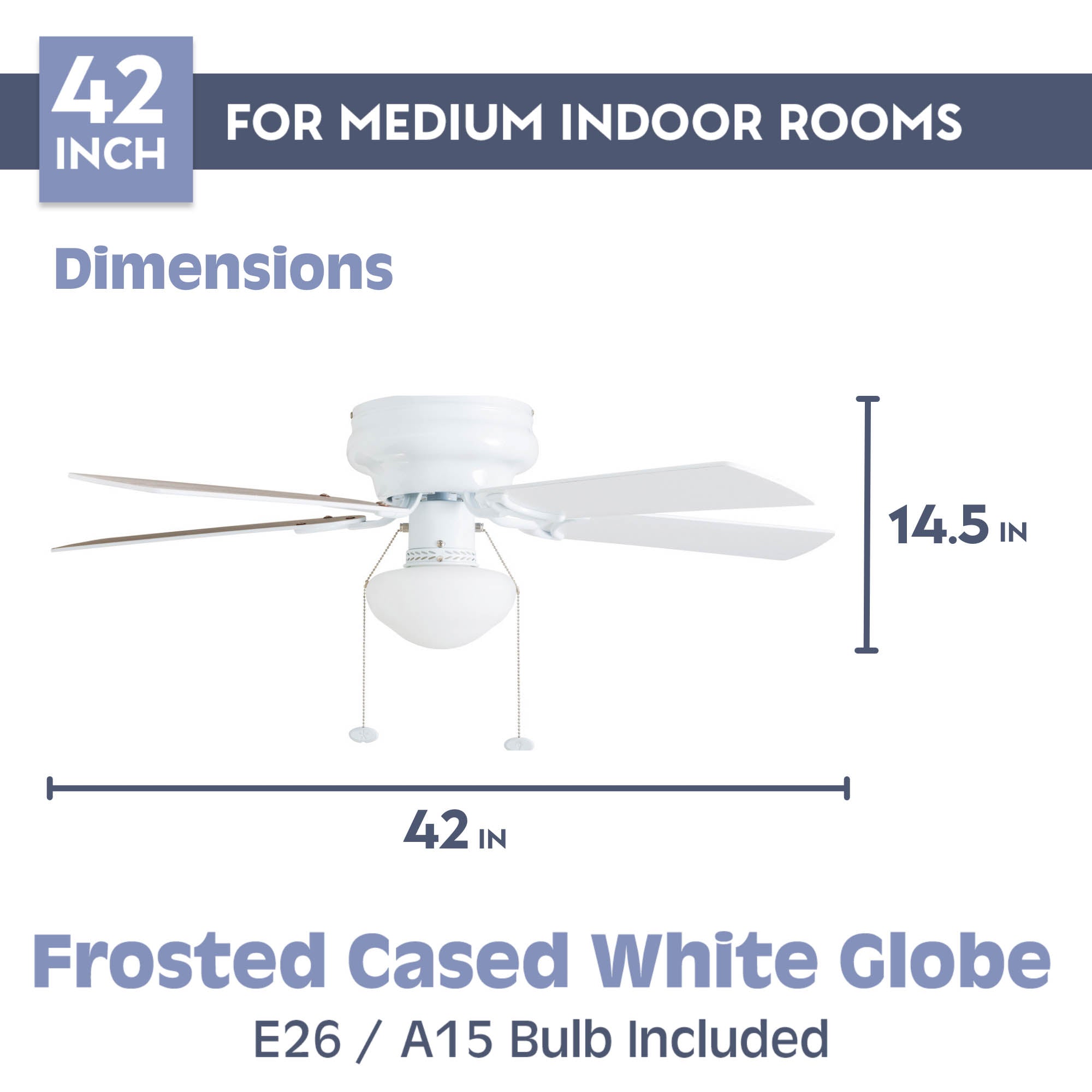 42 Inch Alvina, White, Pull Chain, Ceiling Fan