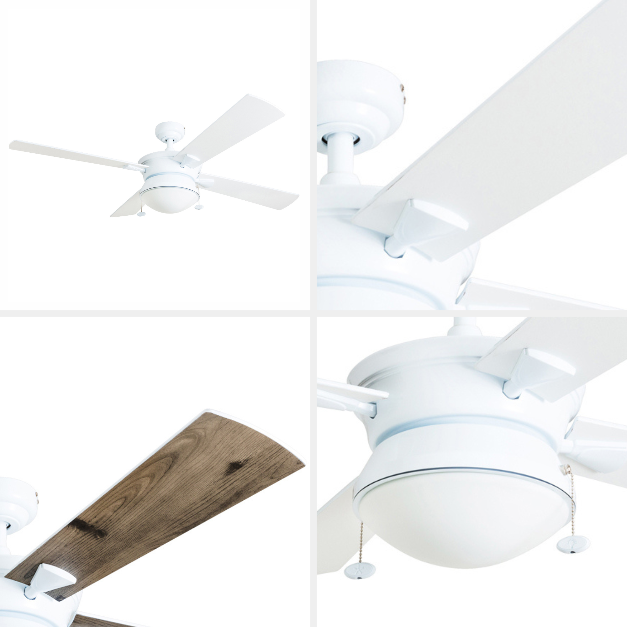 52 Inch Auletta, White, Pull Chain, Indoor/Outdoor Ceiling Fan by Prominence Home