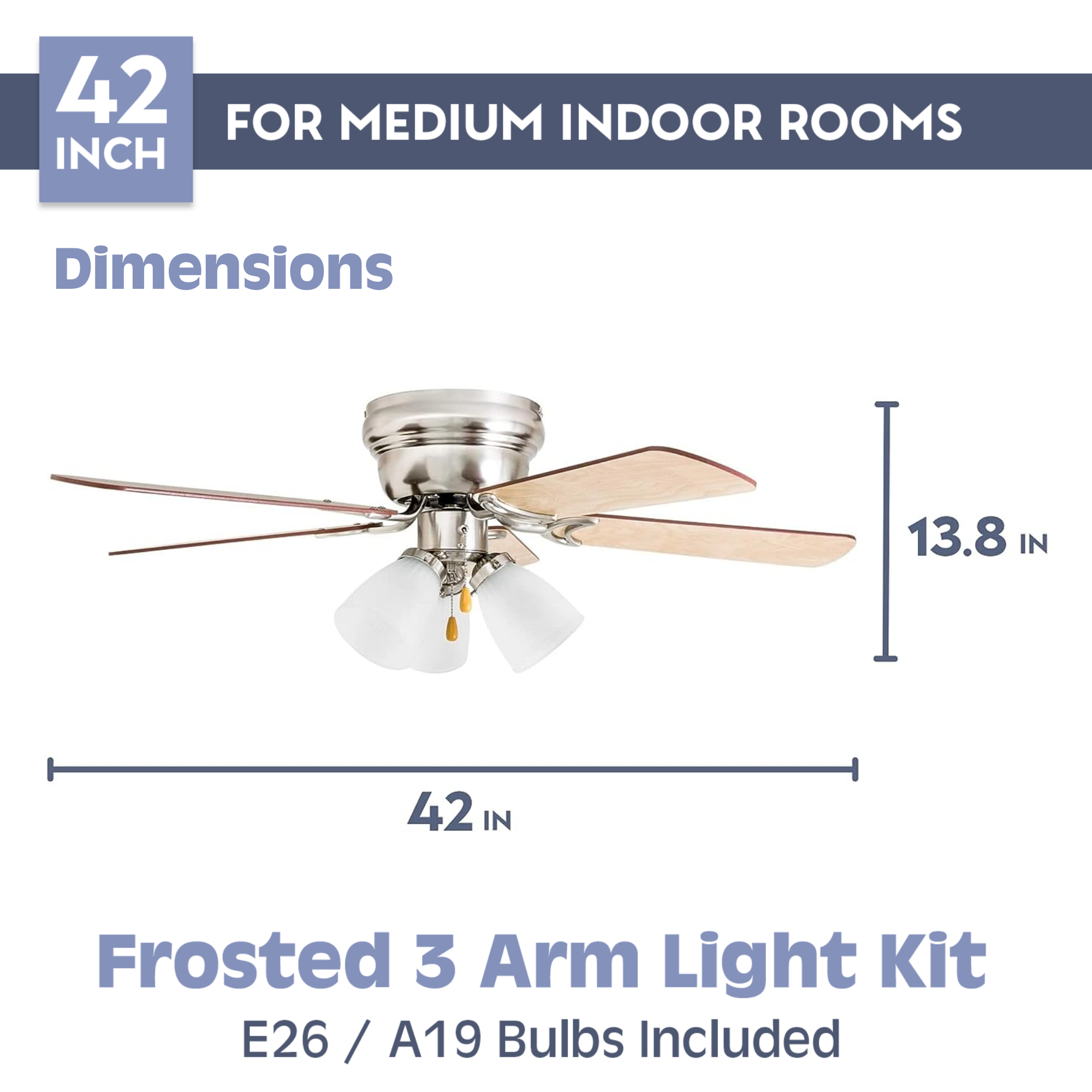 42 Inch Whitley, Matte Nickel, Pull Chain, Ceiling Fan by Prominence Home