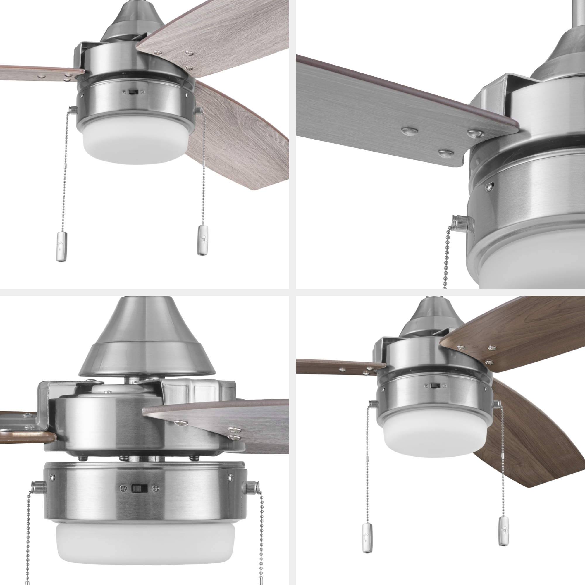 48 Inch Honeywell Berryhill Brushed Nickel Ceiling Fan with Light and Pull Chain