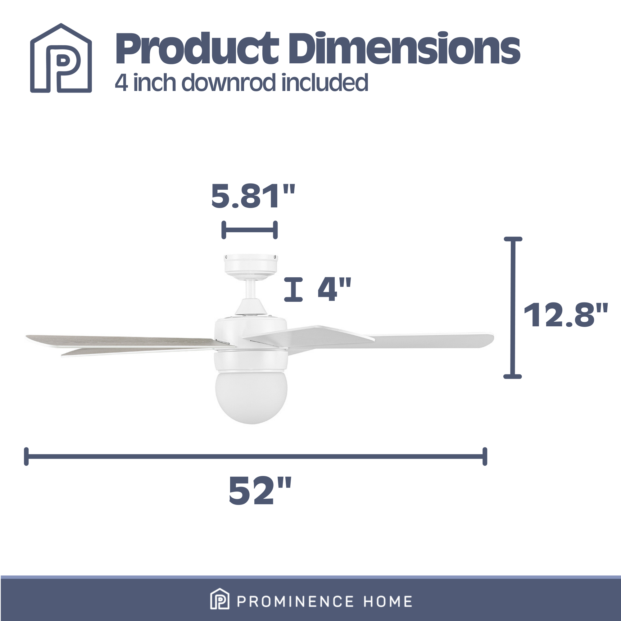 52 Inch Ardrey Kell, White, Remote Control, Ceiling Fan by Prominence Home