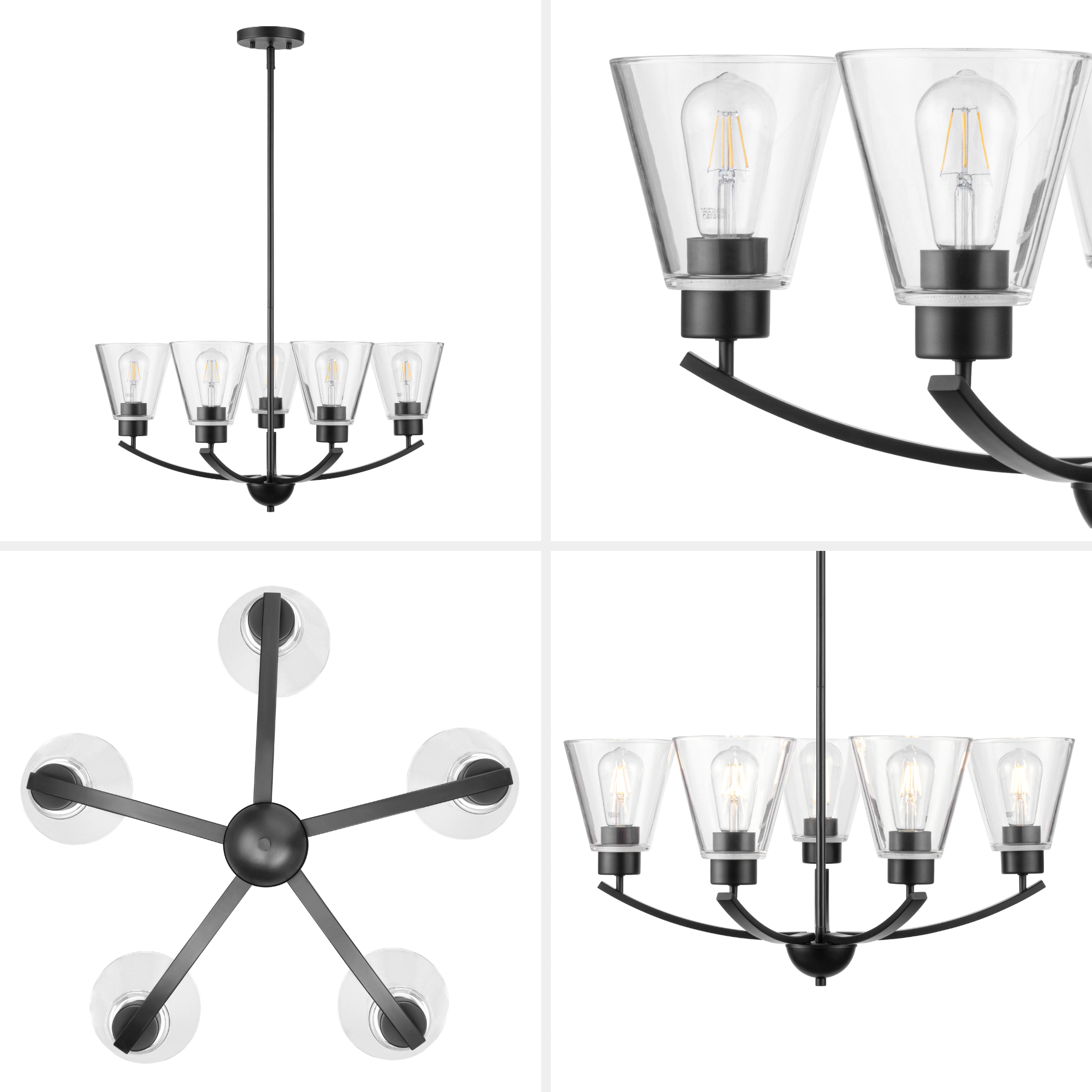 5-Light Fairendale Chandelier, Matte Black, Clear Glass