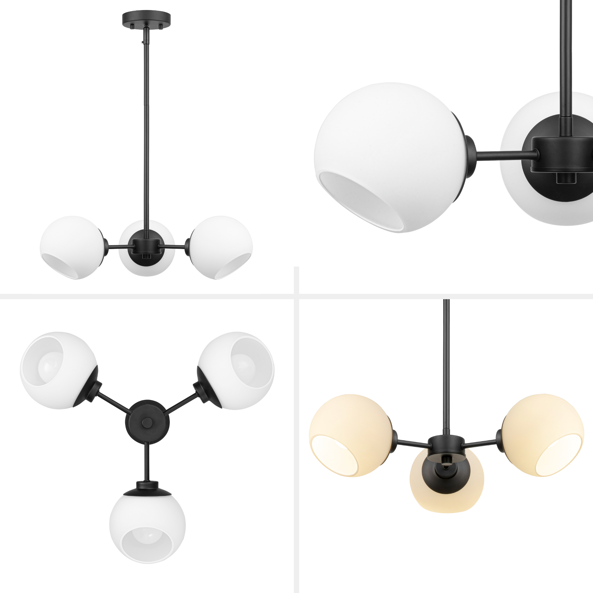 3-Light Stoll Chandelier, Matte Black, Opal Glass