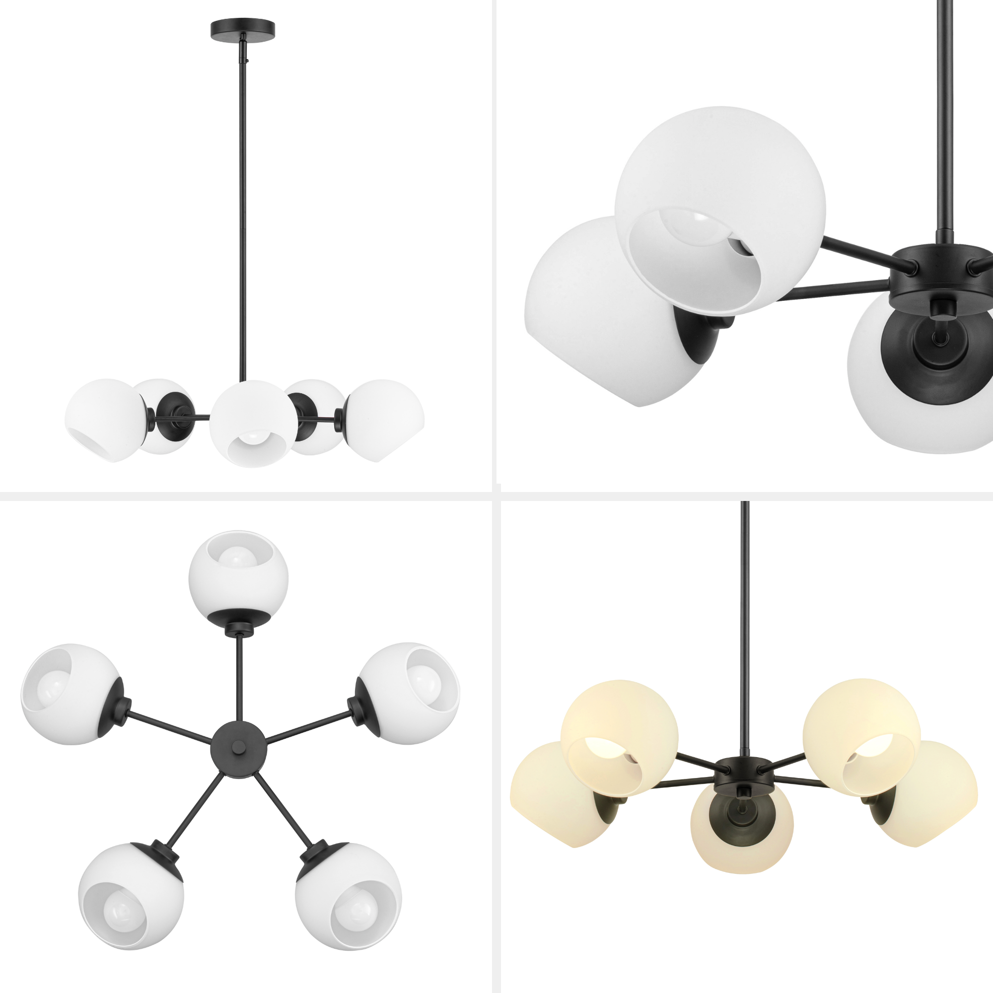 5-Light Stoll Chandelier, Matte Black, Opal Glass