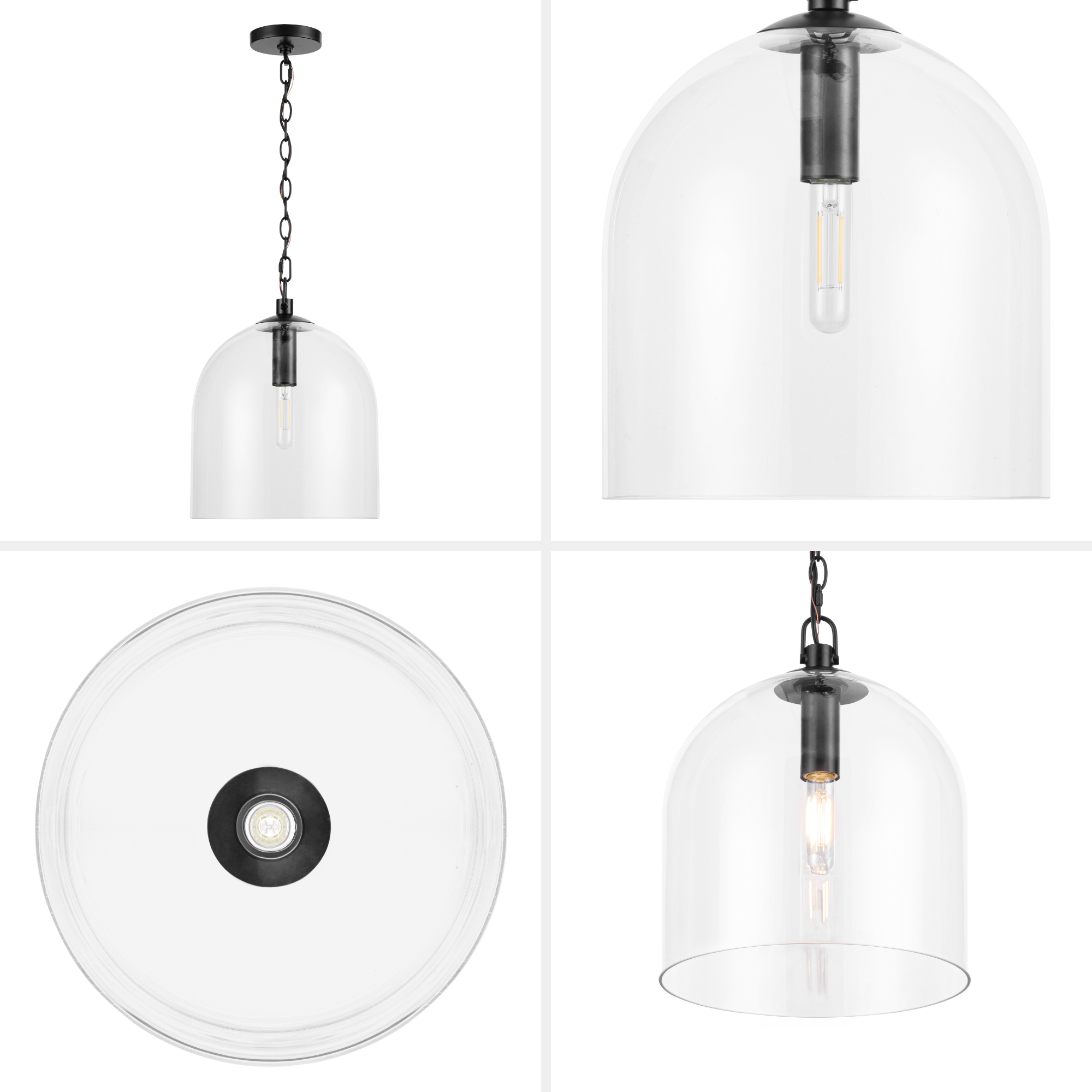 1-Light Hansley Pendant, Matte Black, Clear Glass