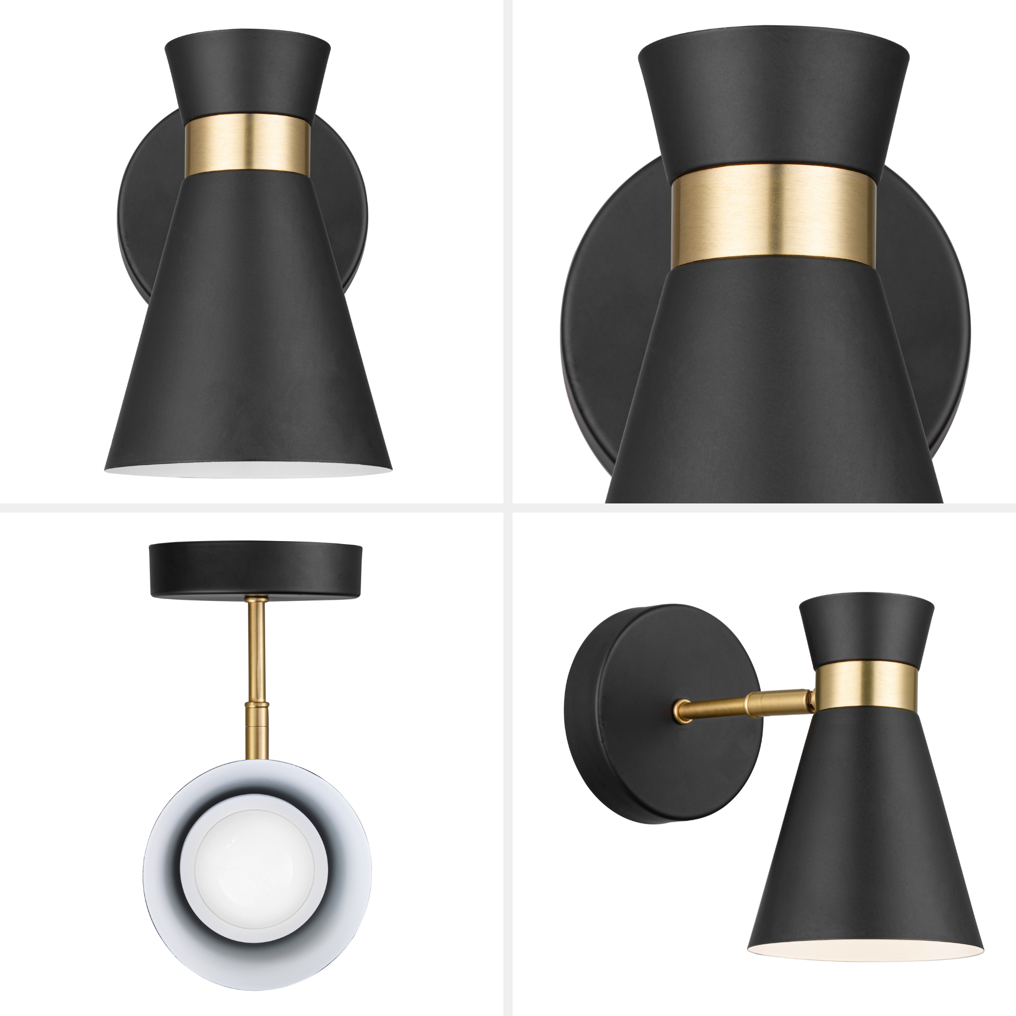 2-Pack Battery-Operated LED Wall Sconce, Matte Black, Brushed Gold Accents