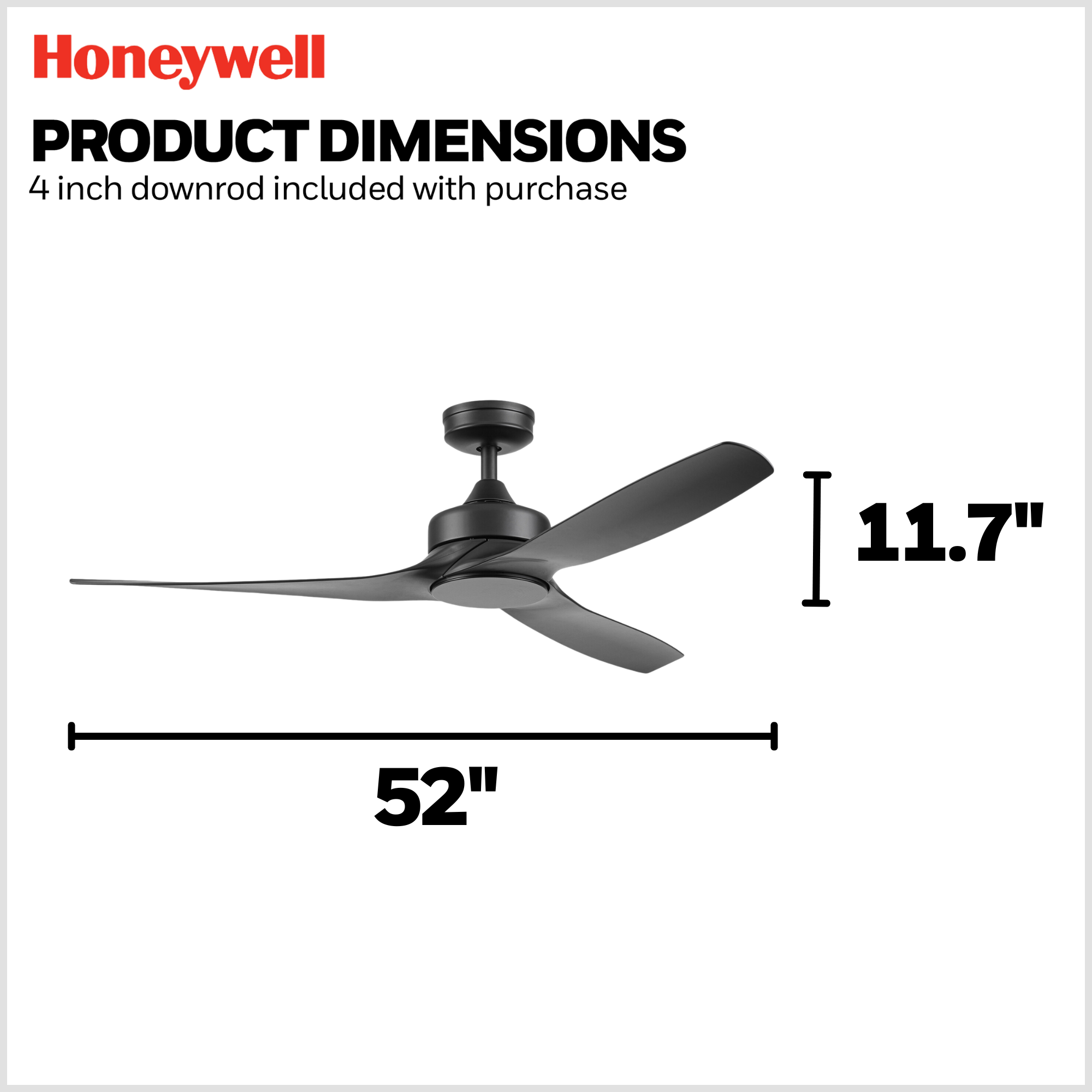 52 Inch Honeywell Lynton Matte Black Color Changing LED Ceiling Fan with No Light and Remote