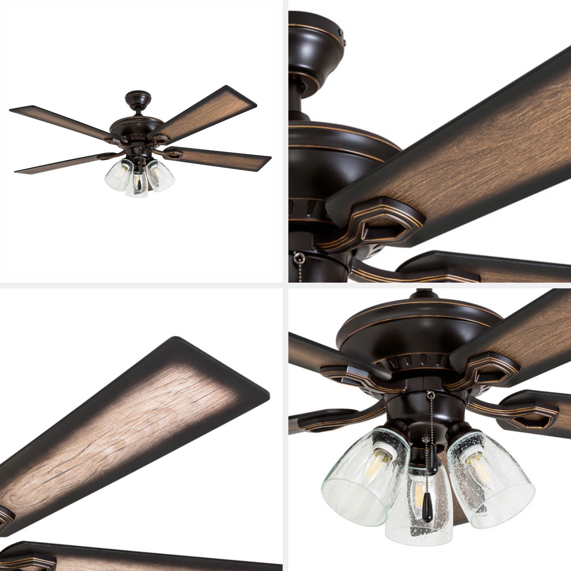 52 Inch Glenmont, Oil Rubbed Bronze, Pull Chain, Ceiling Fan