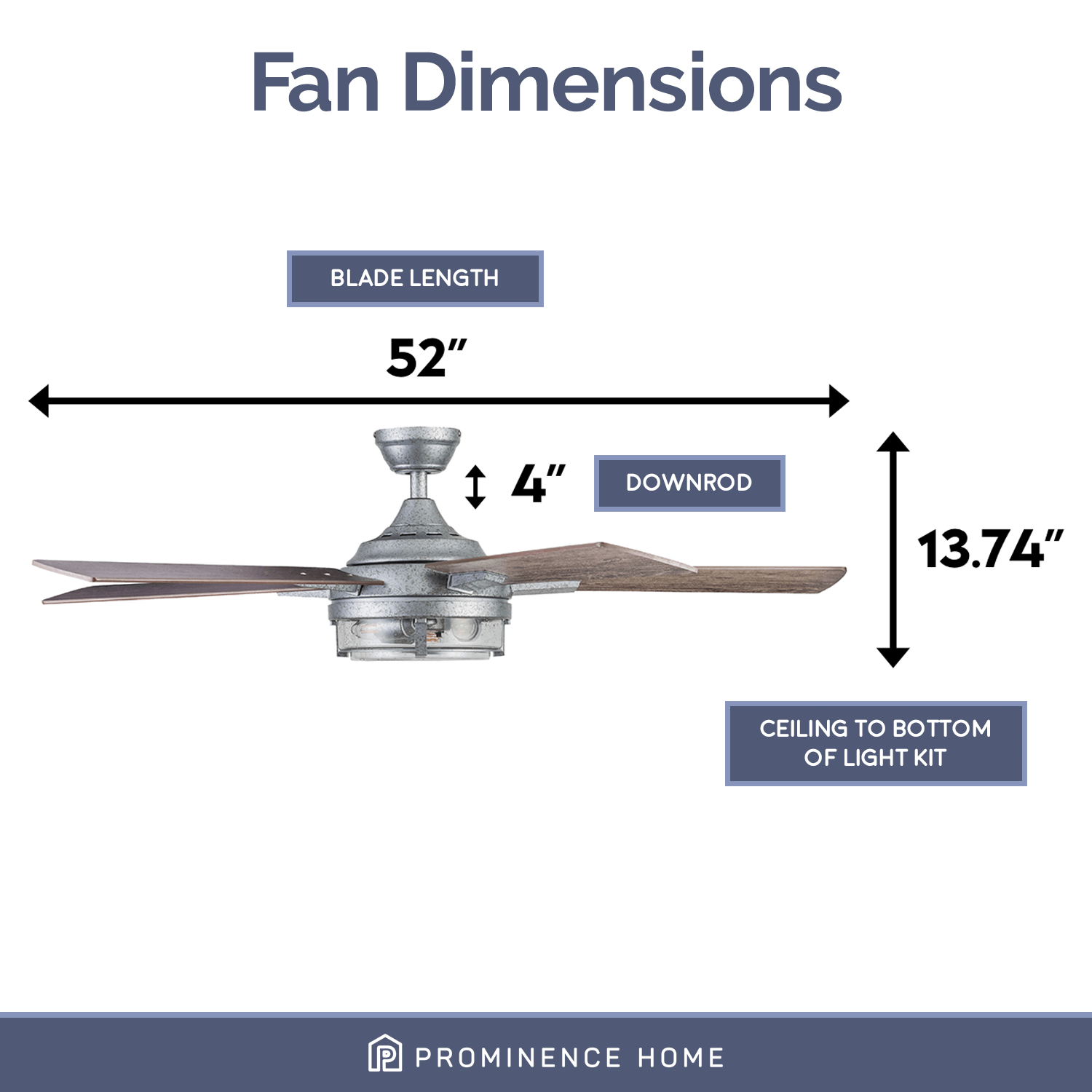 52 Inch Freyr, Galvanized, Remote Control, Indoor/Outdoor Ceiling Fan by Prominence Home