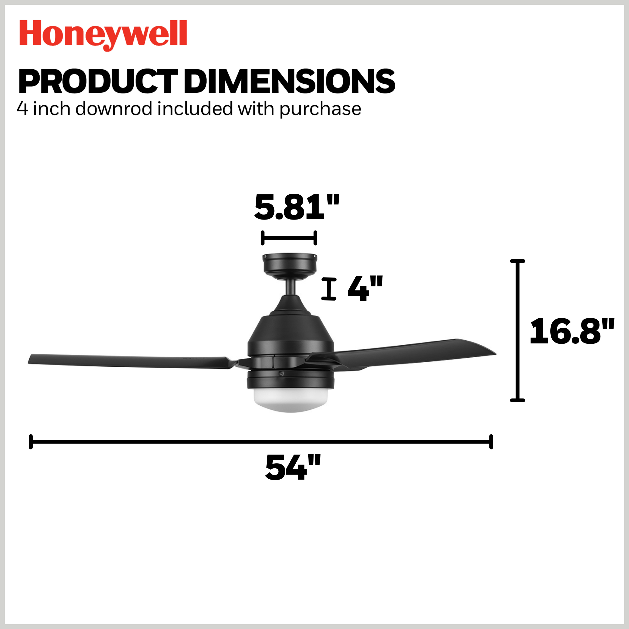 54 Inch Honeywell Port Isle Matte Black Ceiling Fan with Light and Remote