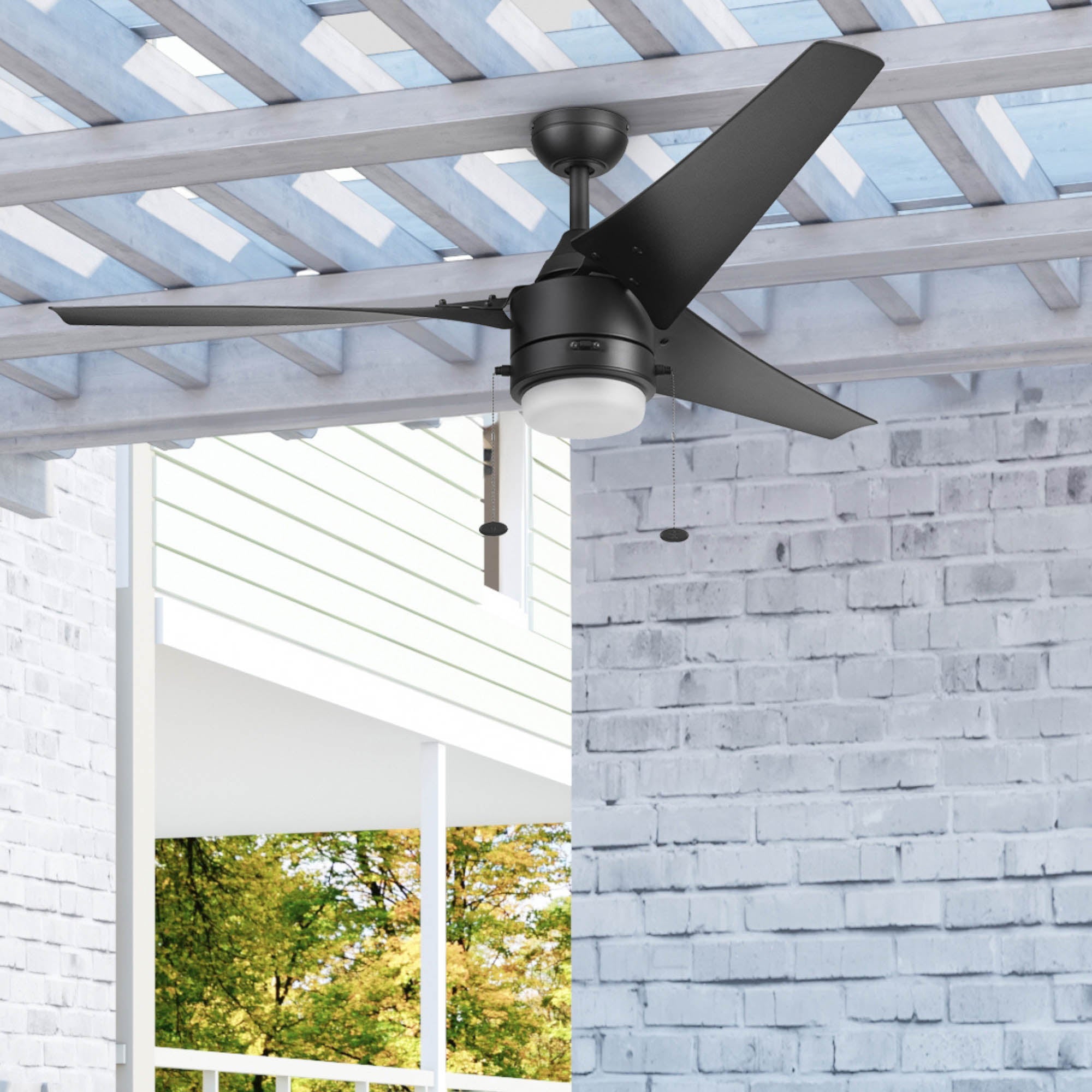 56 Inch Teo, Matte Black, Pull Chain, Indoor/Outdoor Ceiling Fan